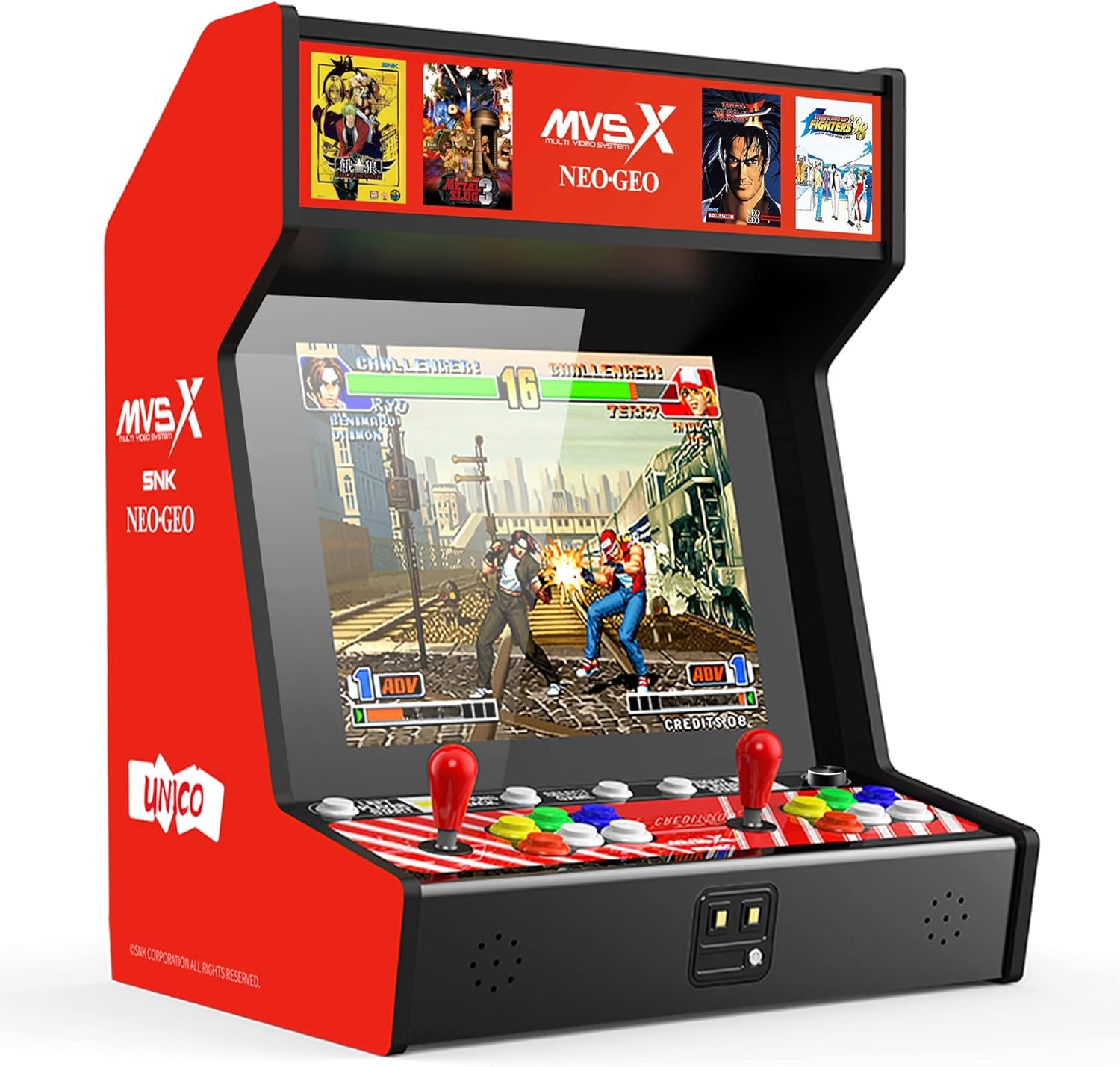 UNICO MVSX Home Arcade with 50 Pre-Loaded SNK Retro Games, 17" Screen Home Entertainment Arcade with 2 Joysticks, Including The King of Fighters/Samurai/Metal Slug and More