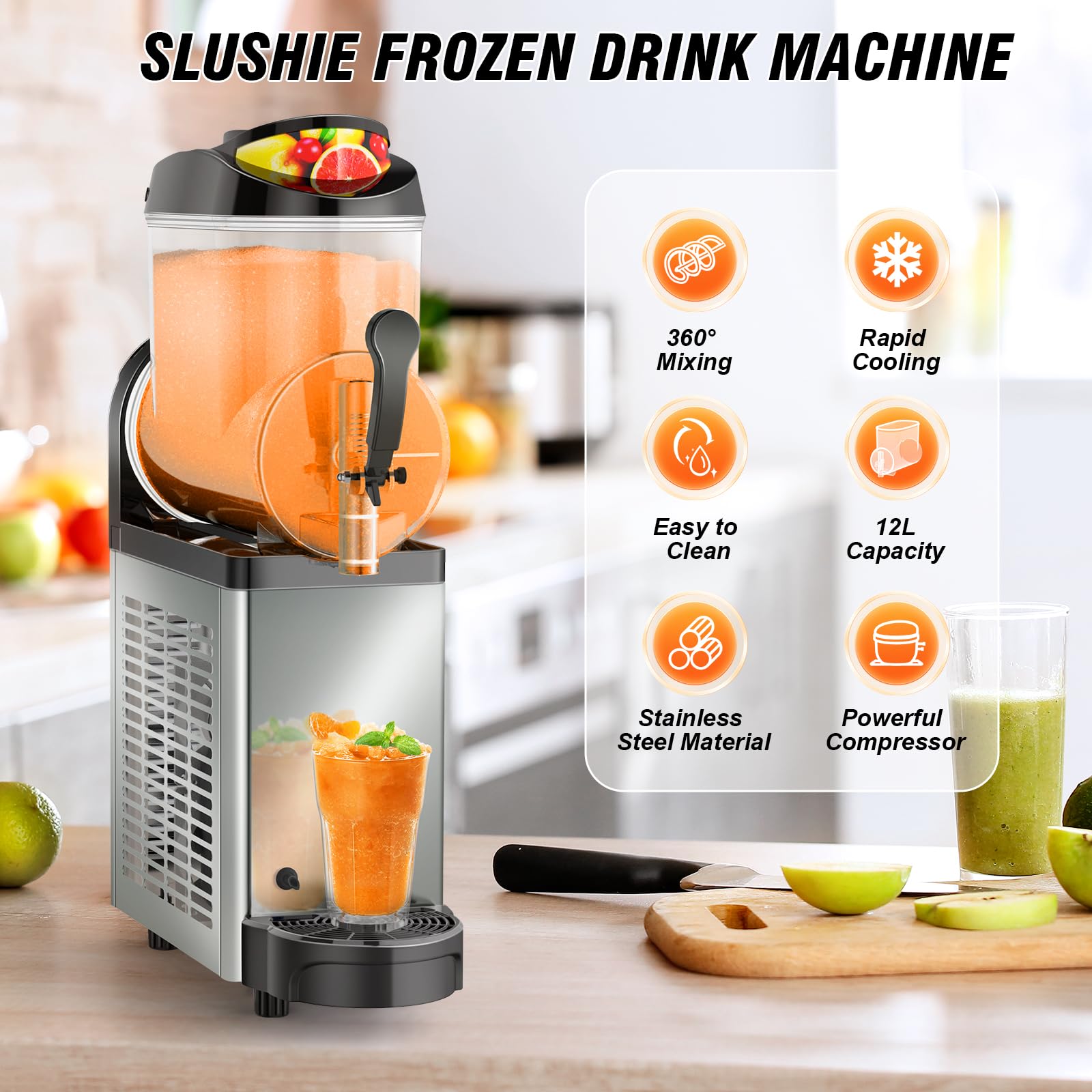 Ultimate Commercial Slushy Machine – 12X3 Tank Stainless Steel Slush Machine,Commercial Frozen Drink Maker for Juices, Margaritas, and Cocktails – Ideal for Bars and Restaurants