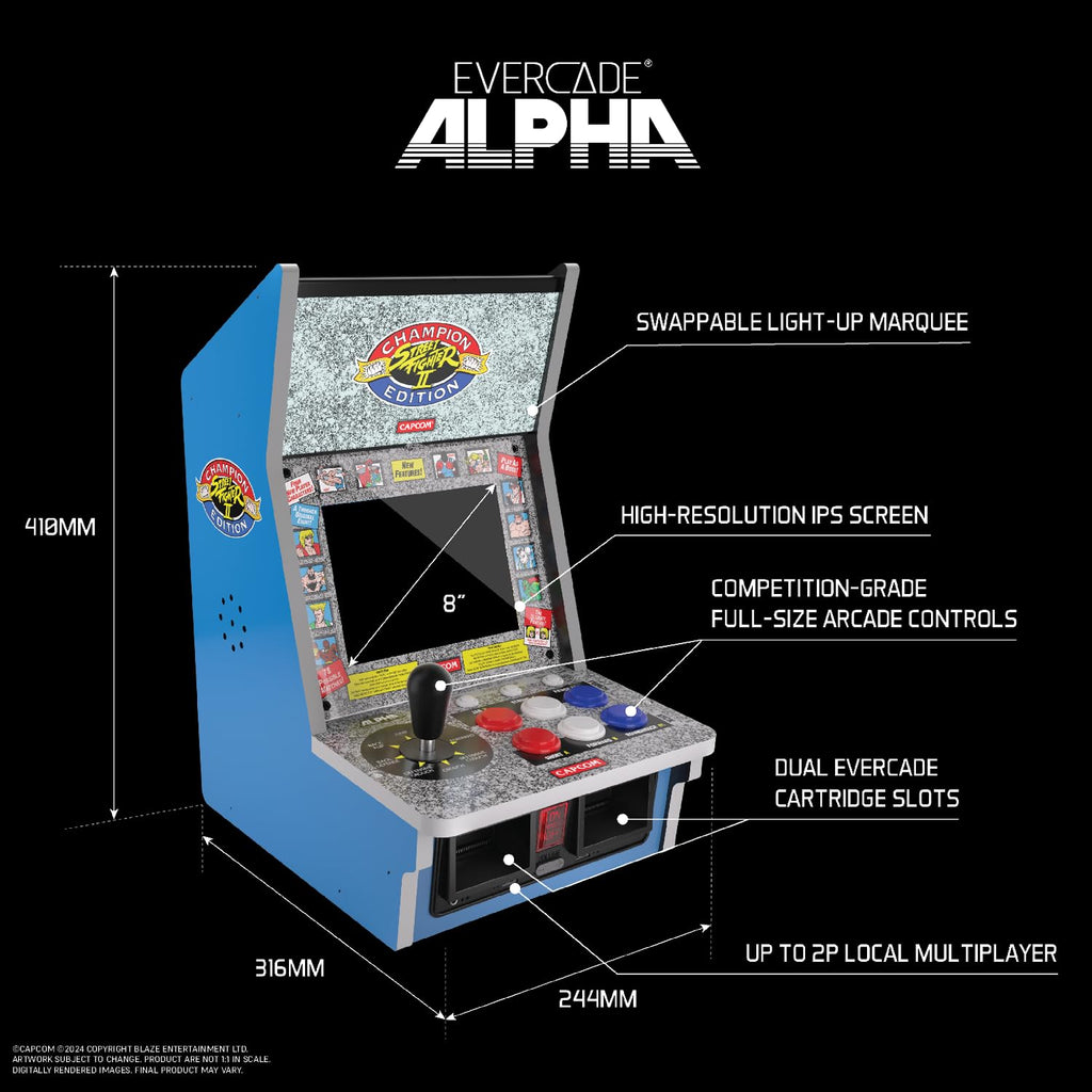 Evercade Alpha Street Fighter Bartop Arcade - Pre-assembled unit with Competition-Grade Arcade Controls + 8” High-Resolution IPS Screen