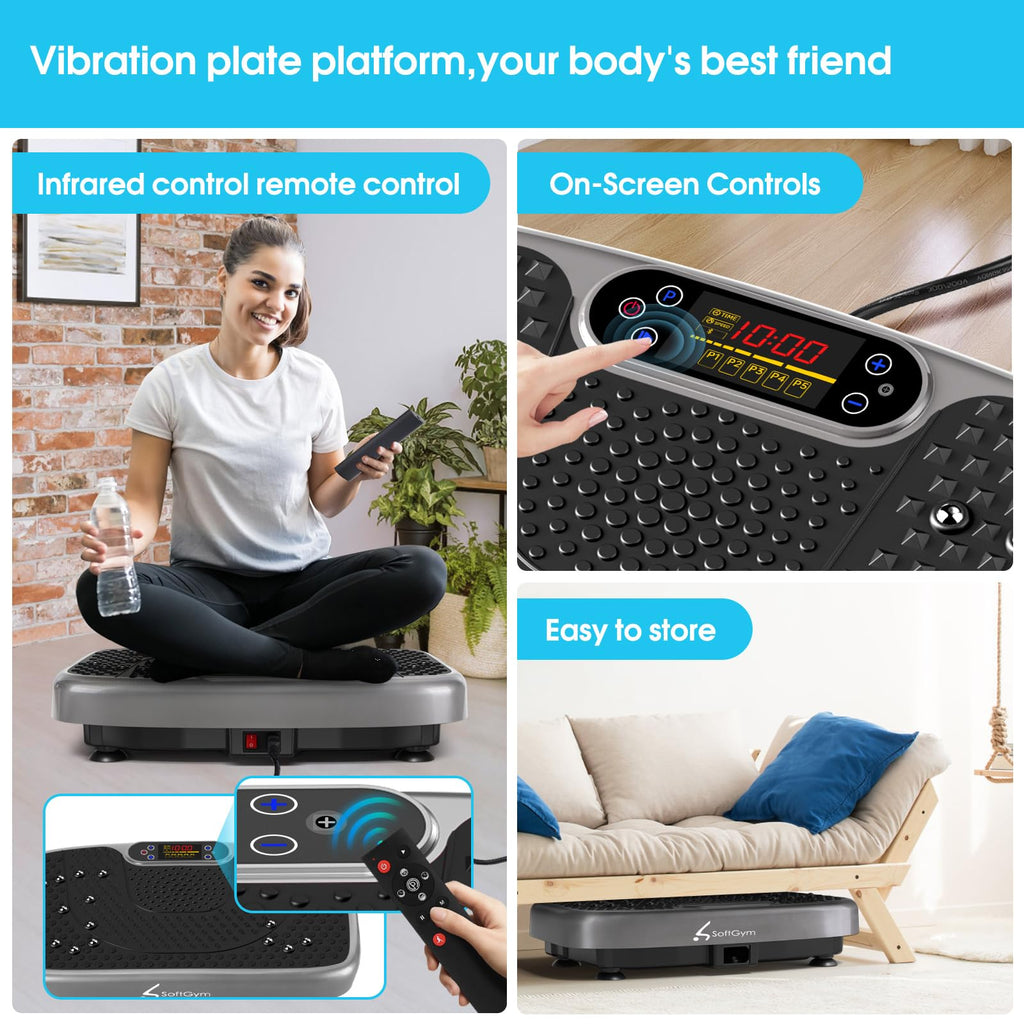 SoftGym Waver Vibration Plate Exercise Machine for Lymphatic Drainage Weight Loss,120 Speed Levels Vibrating Platform with Resistance Bands,Full-Body Workout Equipment for Muscle Toning