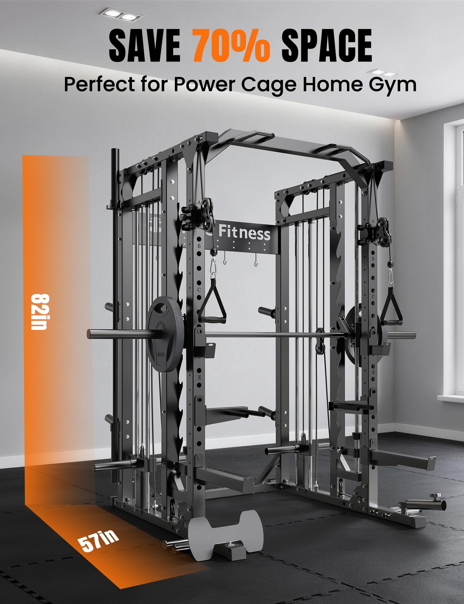 Unive Fitness Smith Machine, Commercial-Grade All-in-One Home Gym Power Cage with Squat Rack, Dual Cable Crossover & Pulley System, Complete Attachments for Full Body Workouts