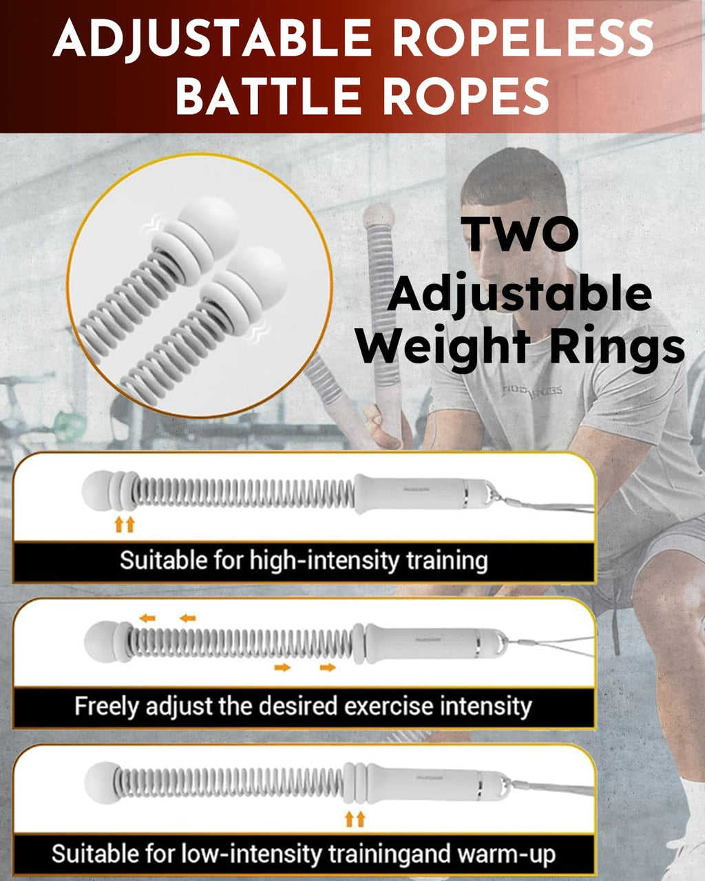 Ropeless Cordless Portable Battle Ropes for Home Gym,Adjustable Weight Z-Rope,Workout Equipment Weighted,Exercise Strength Training,No Endless Jump Rooes,Fitness Working Flex Springs Sticks(Black)