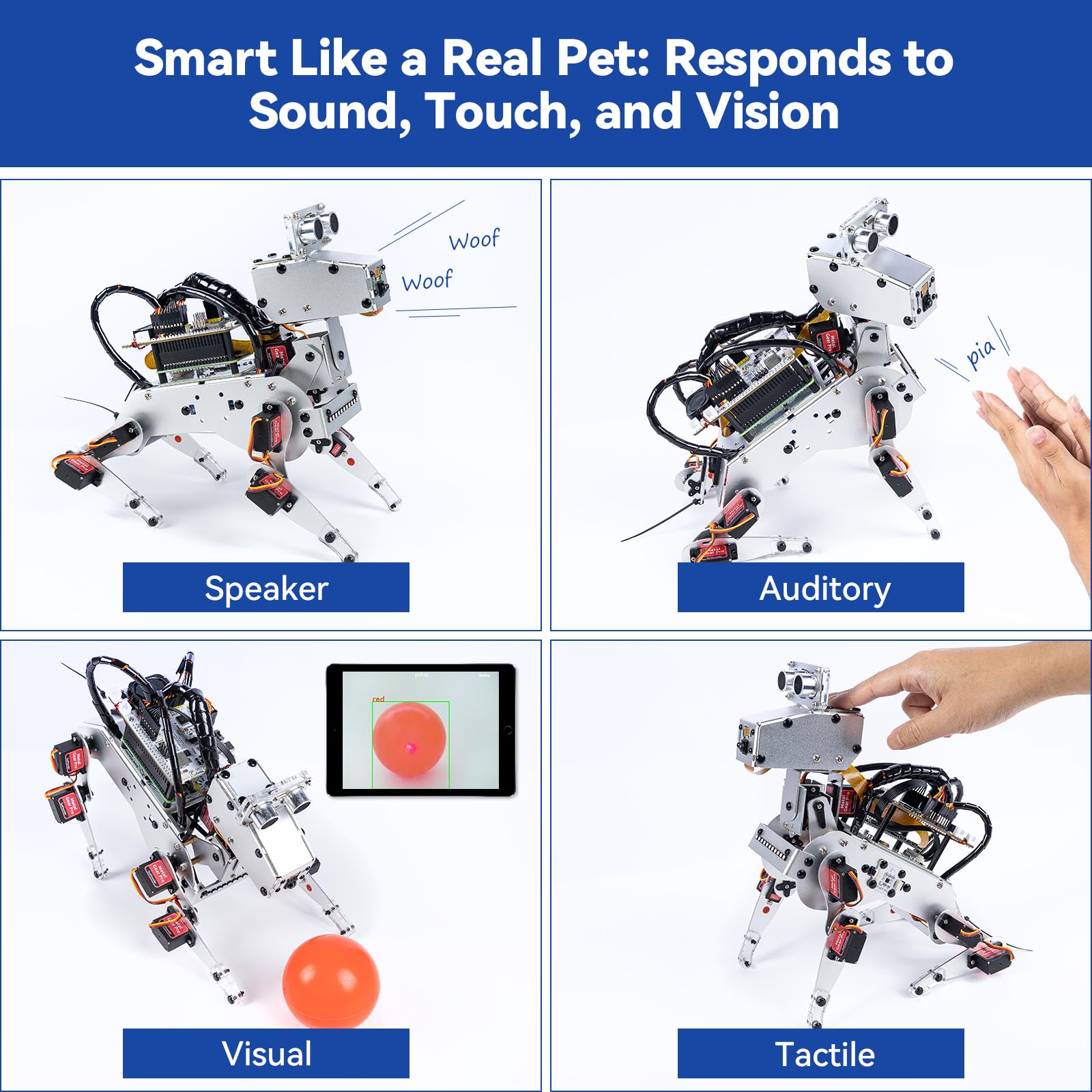 SunFounder PiDog AI Robot Dog Kit for Raspberry Pi 5/4/3B+/Zero 2W, Openclaw LLMs ChatGPT/Gemini/Grok, Voice&Video Recognition, Python, App, Battery, Gyroscope, Camera (RPI NOT Included)
