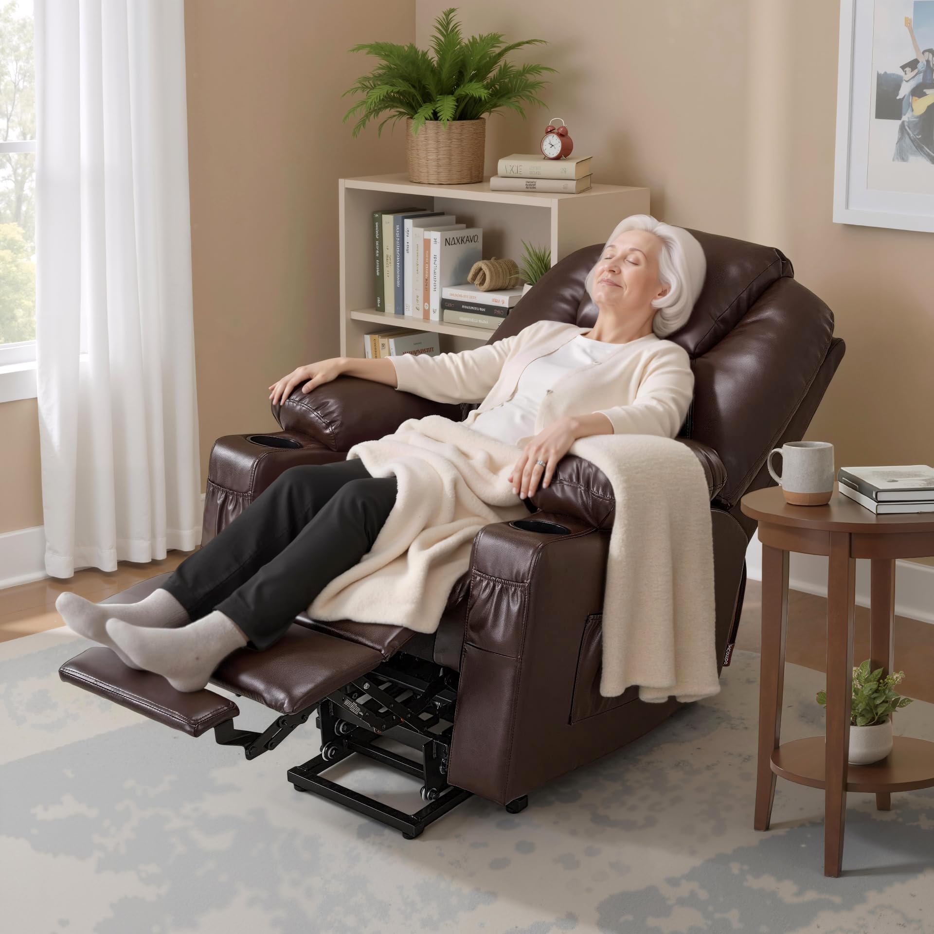 MCombo Electric Power Lift Recliner Chair Sofa with Massage and Heat for Elderly, 3 Positions, 2 Side Pockets, and Cup Holders, USB Ports, Faux Leather 7040 (Grey, Medium)