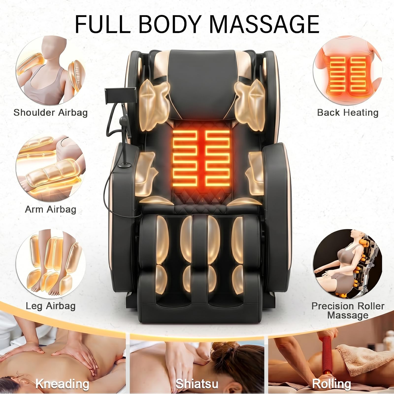 2026 Massage Chair Full Body, Zero Gravity Massage Recliner Chair with Auto Modes, 8 Fix Point Rollers, Airbag, Foot Massage, Touch Screen Controller, Deep Yoga Stretch, Heating Function