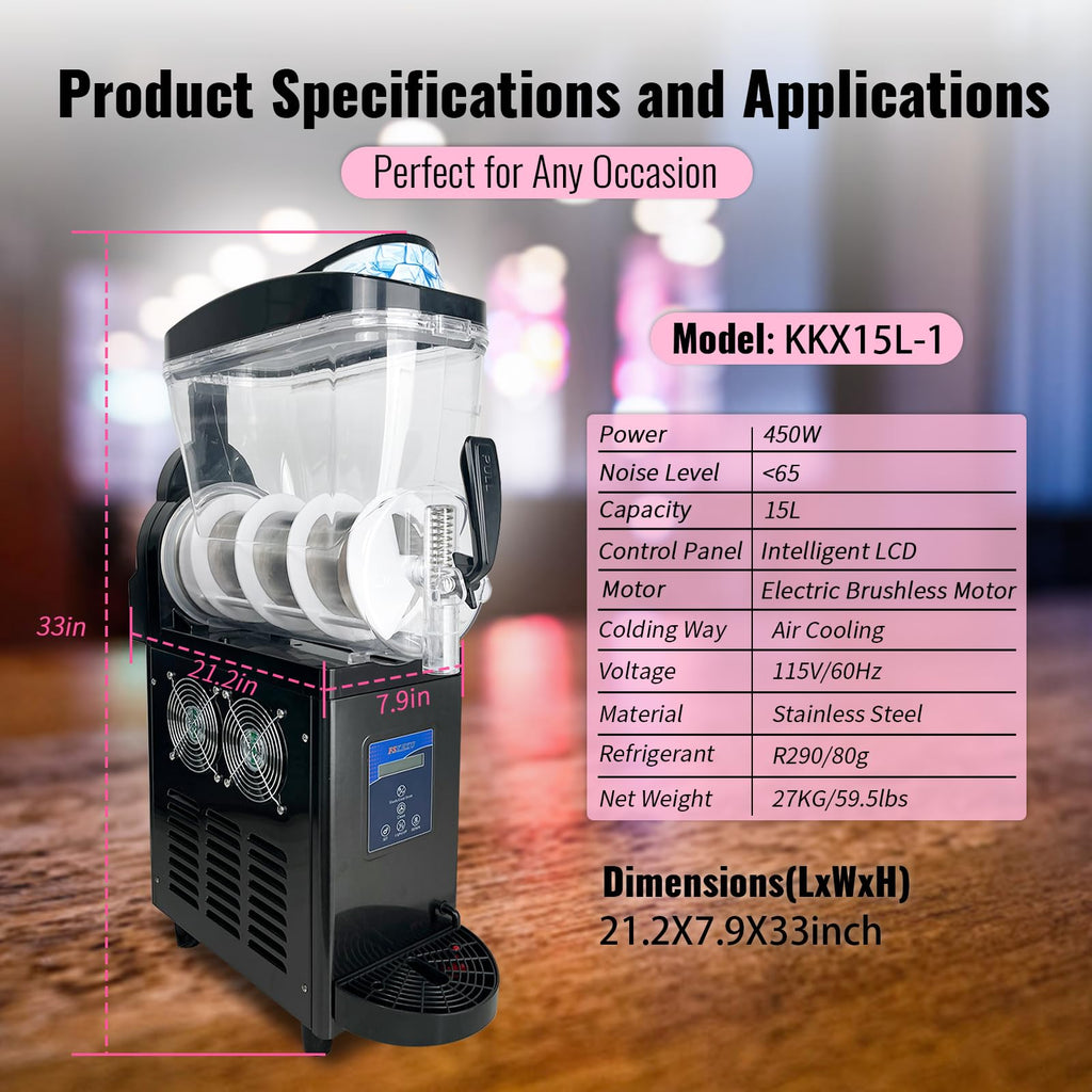 Slushie Machine Commercial 8Gal/30L, Slushy Machine Maker 900W, 2 Mods Margarita Frozen Drink Cocktail Maker for Restaurants, Bars, Cafes, Food Truck