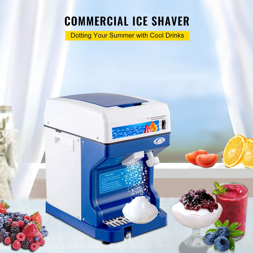 VEVOR Commercial Ice Shaver Crusher, 220lbs/hr Electric Fluffy Ice & Snow Cone Machine, 250W 1500RPM Tabletop Fluffy Shaved-Ice Machine for Parties Events Snack Bar, Home and Commercial Use (White)