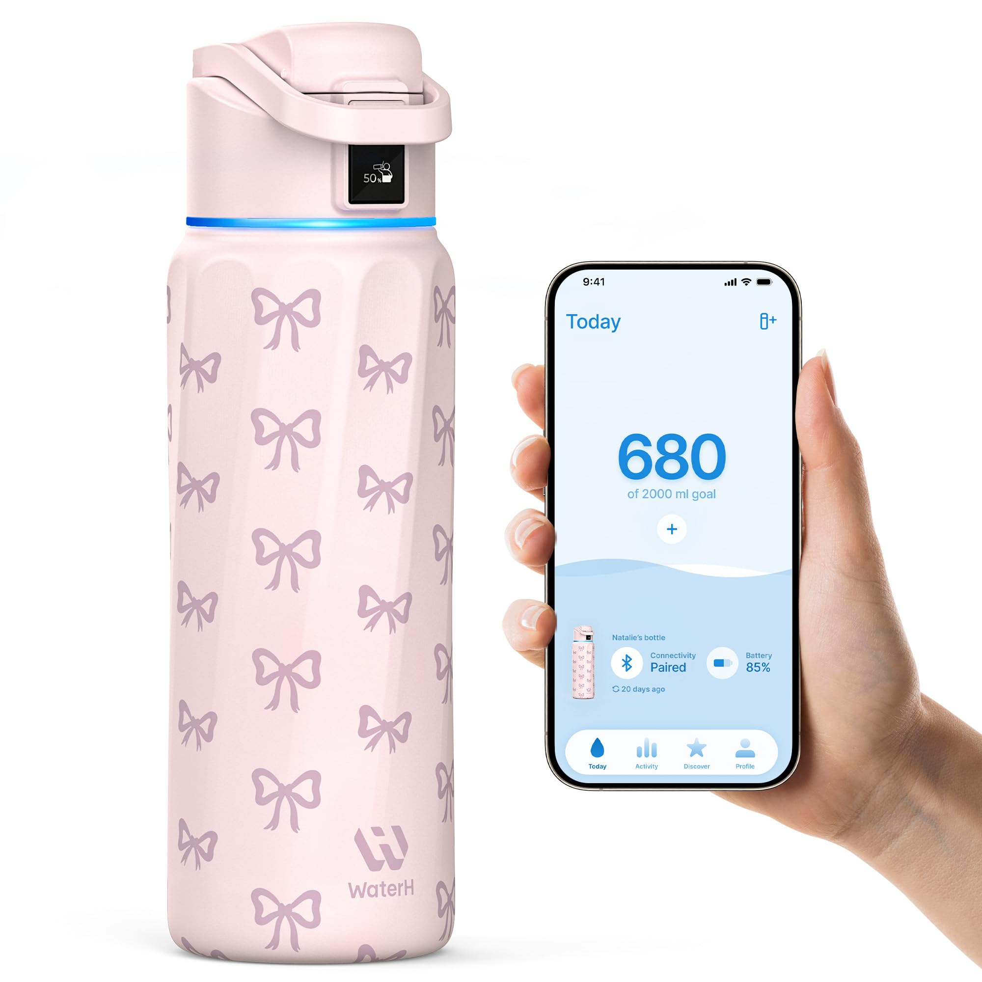 BOOST Smart Water Bottle that Reminds You to Drink, 24oz BPA-Free Stainless Steel Vacuum Insulated, Wide Mouth Water Tracker Bottle with APP for School, Gym, Office, Ideal for Father's Day