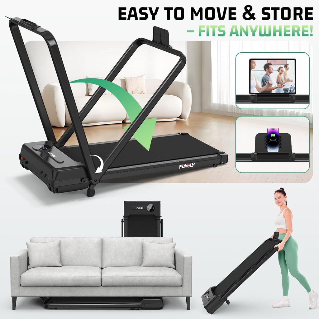 FUNMILY Upgrade Walking Pad Folding Treadmill with 12%/15% Incline & Handle Bar, 3.5HP Foldable Under Desk Compact Treadmills for Home/Office/Gym, 400+lb Capacity, Shock Absorption