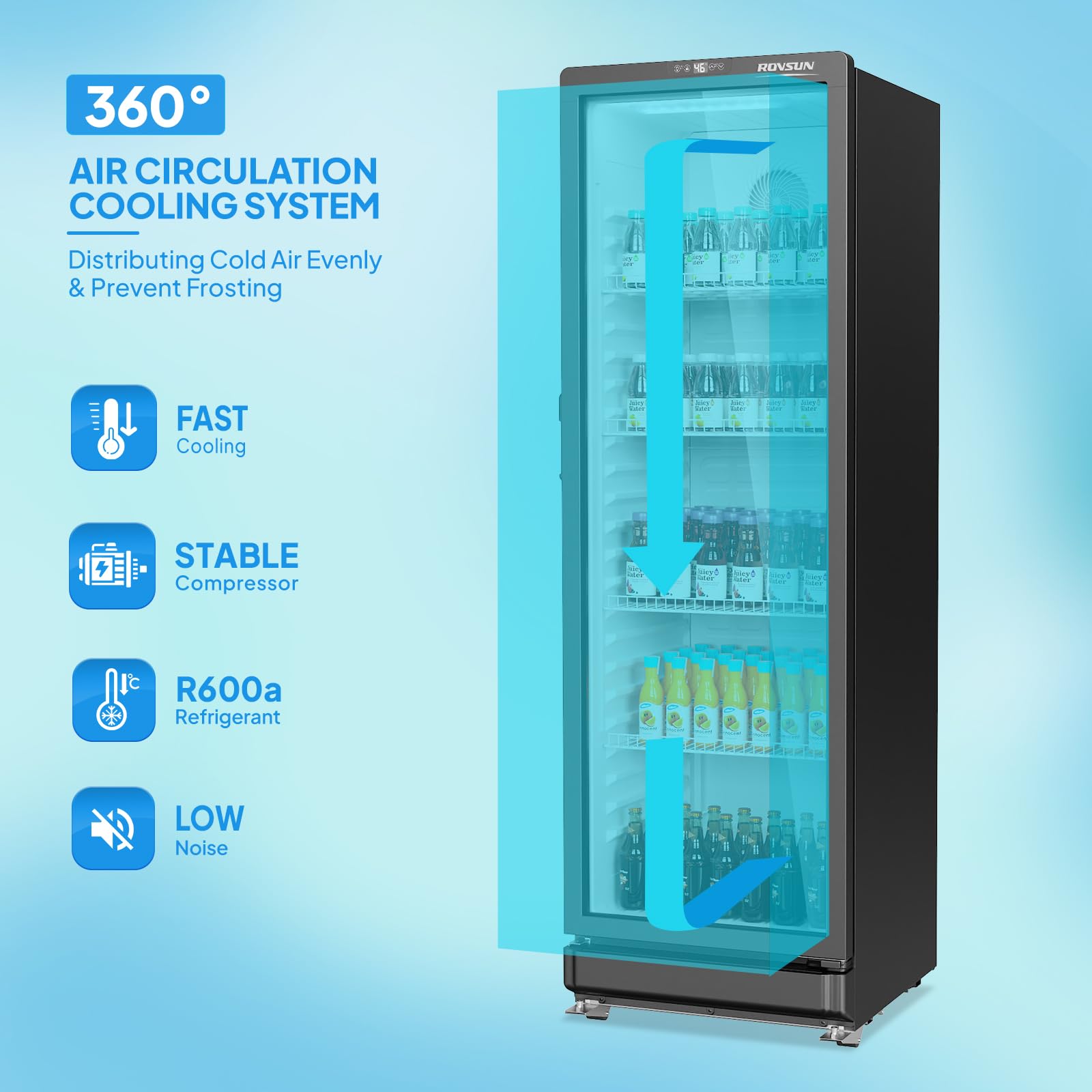 ROVSUN 8 Cu.Ft Commercial Refrigerator Display Refrigerator ETL NSF Certified, Slim Commercial Beverage Cooler Glass Door Merchandiser Drink Fridge w/Adjustable Shelves LED Light for Bar Restaurant