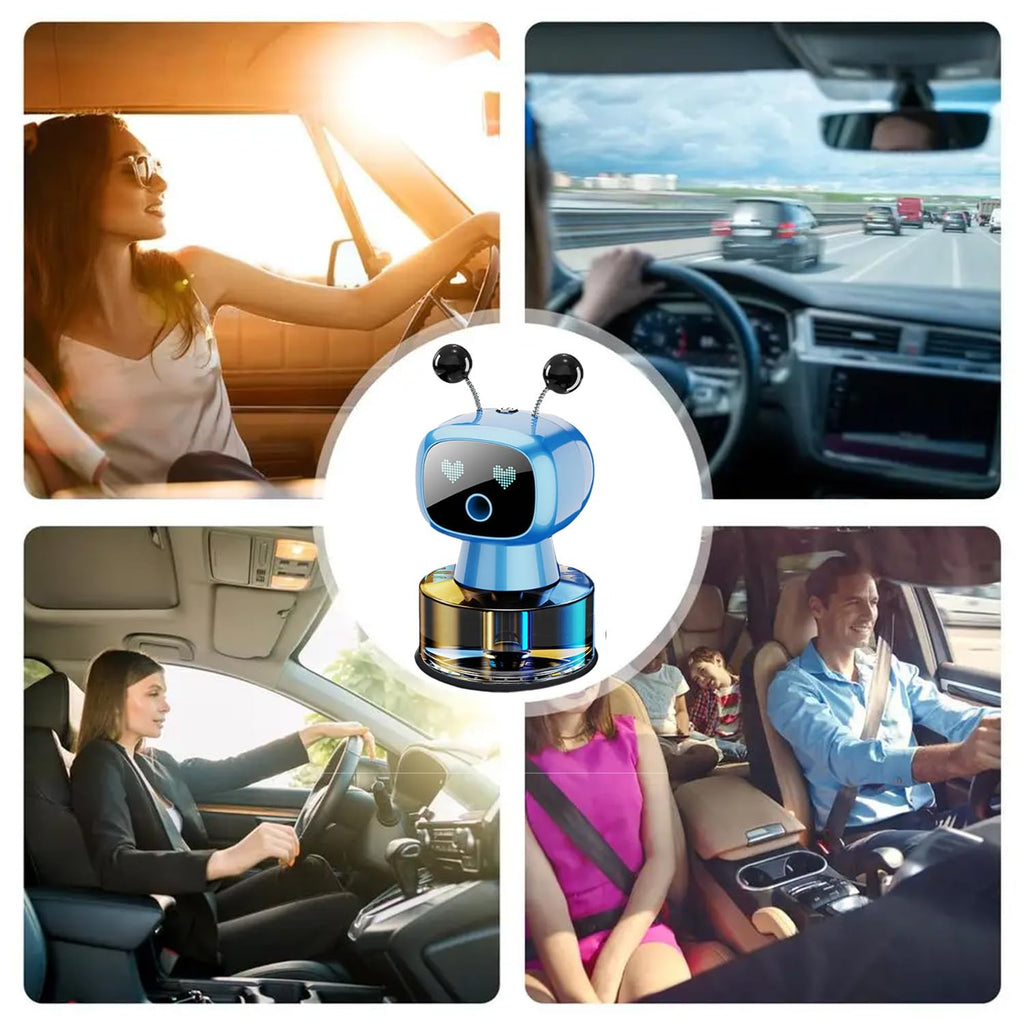 Robot Intelligent Aromatherapy Machine, Smart Cute Robot Car Air Freshener - Fine Spray/Fillable/Four-Gear Adjustment/Vibration Sensing/On-Off/Large Capacity Long-Lasting Fragrance/Black-V2(Cologne)