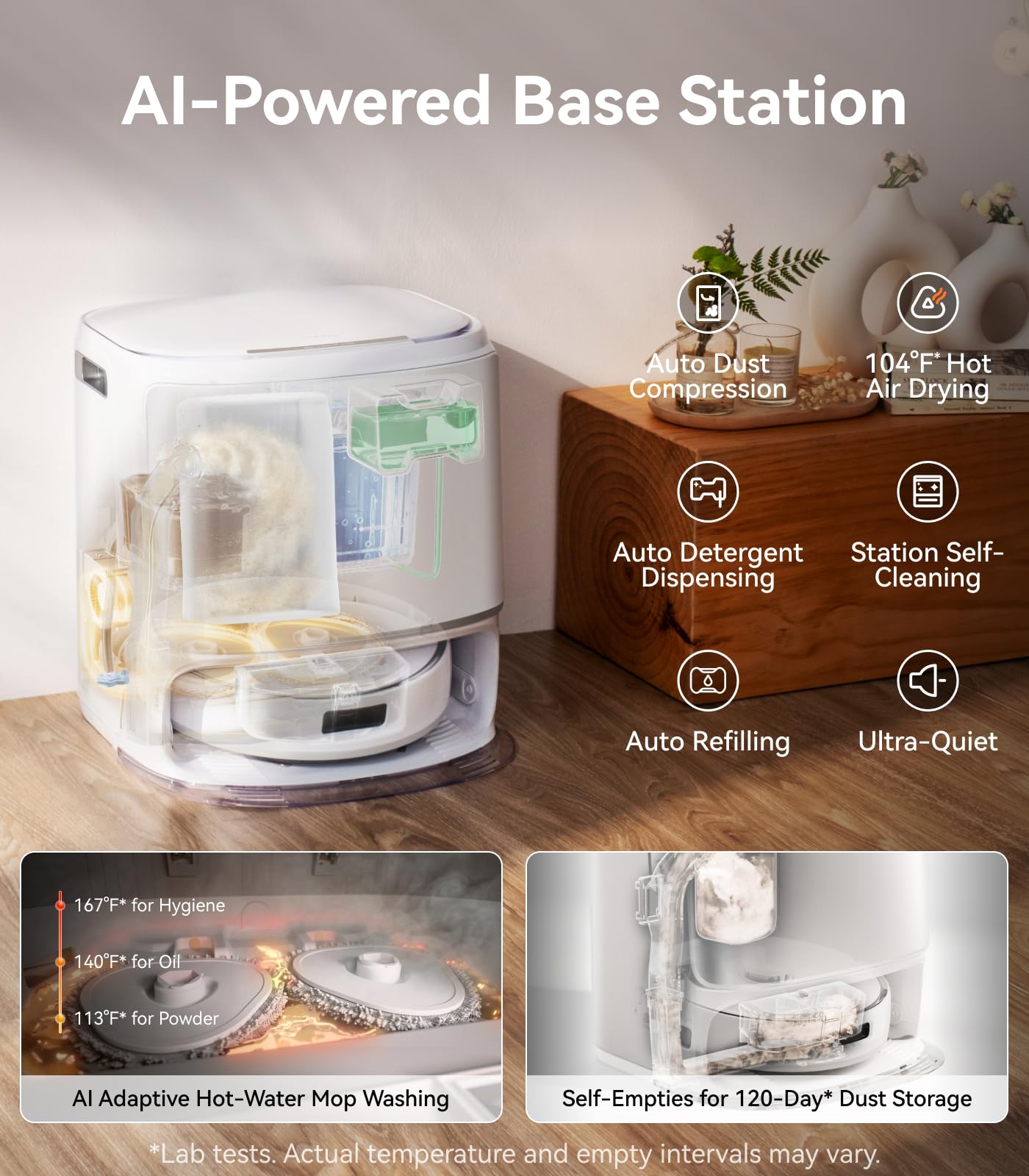 NARWAL Freo Z10 Turbo Robot Vacuum and Mop Combo, 25000Pa Suction, Edge-to-Edge Cleaning, Tangle-Free for Pet Hair, Auto Mop Wash, Smart Avoidance, Self-Emptying, for Carpet & Hard Floors, White