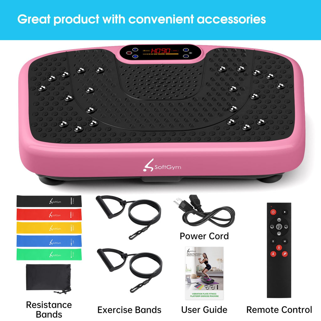 SoftGym Waver Vibration Plate Exercise Machine for Lymphatic Drainage Weight Loss,120 Speed Levels Vibrating Platform with Resistance Bands,Full-Body Workout Equipment for Muscle Toning