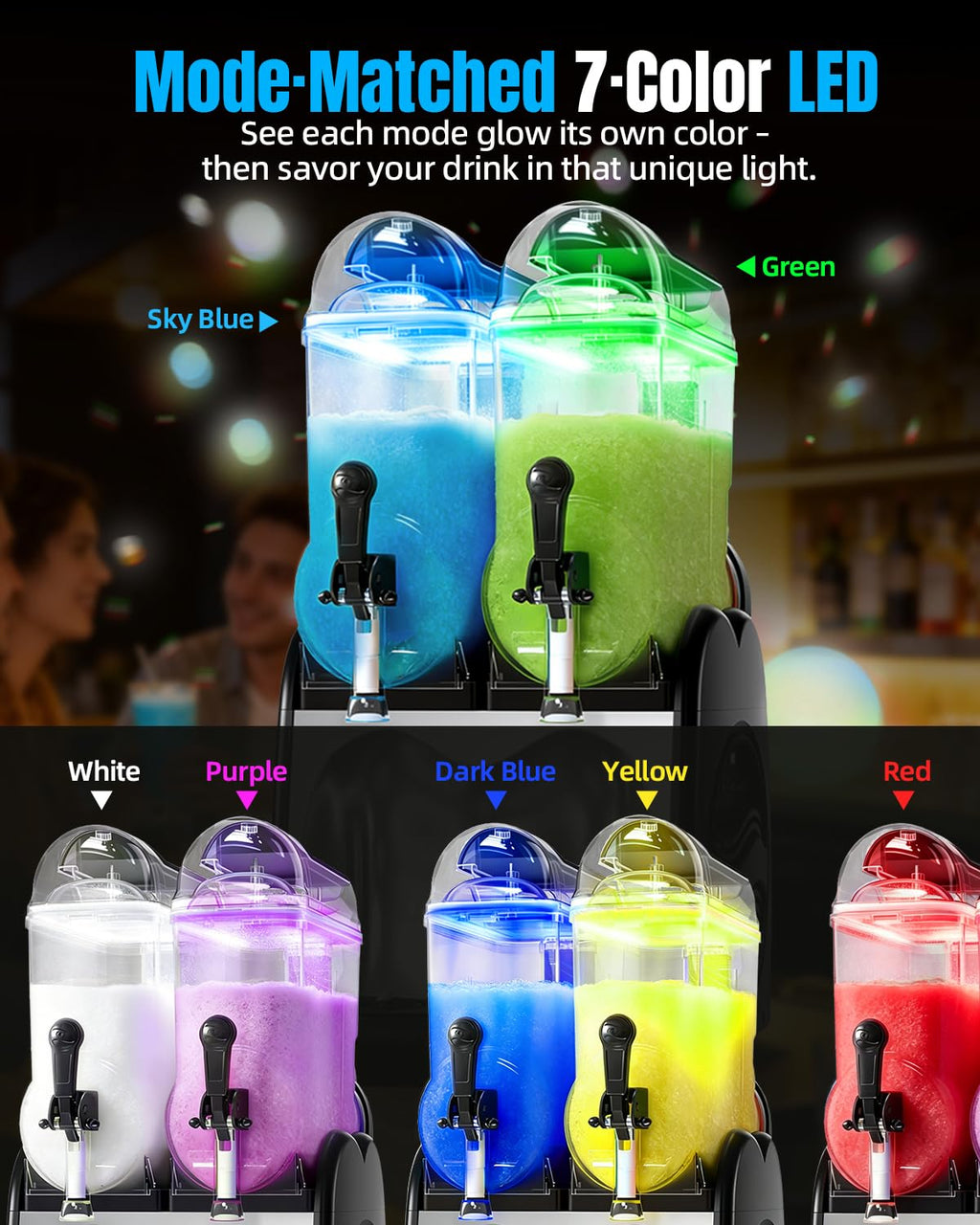 30L Commercial Slushie Machine, 2 Tank Margarita Machine, 80 Grande Cups Slushy Machine with Auto Clean, 8 Gal LED Frozen Drink Machine for Business, Mobile Bar, Party, Restaurant, 800W Fast Cooling