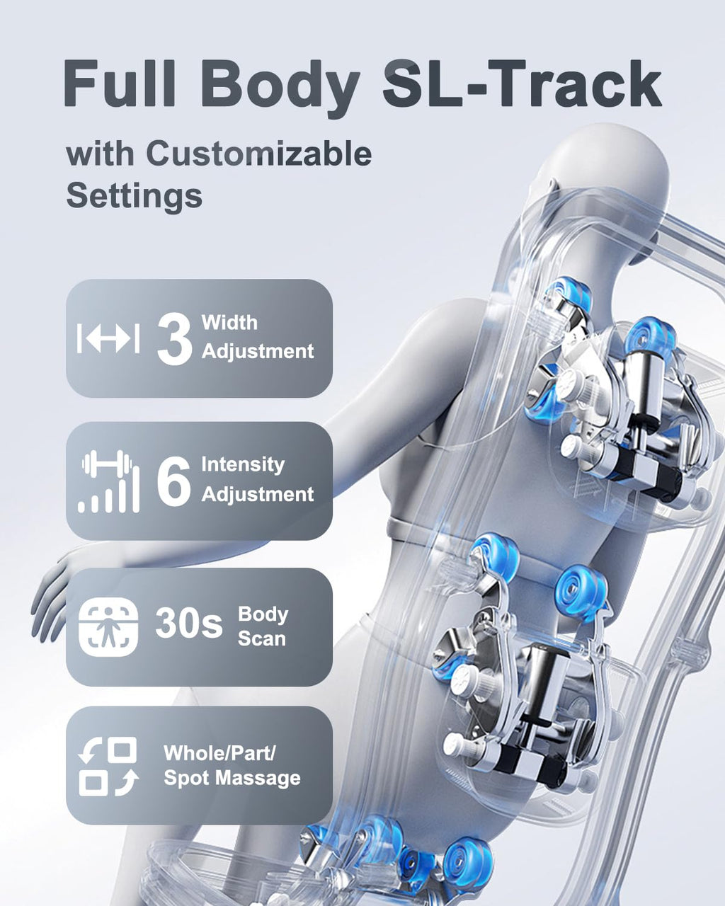 iBooMas Massage Chair Full Body, Body Scan Zero Gravity Massage Chair Recliner with 54in SL-Track, Ajustable 18 Modes, Auto Extending Footrest, Foot Massage, App, AI Voice, Airbags, Heat(White+Grey)