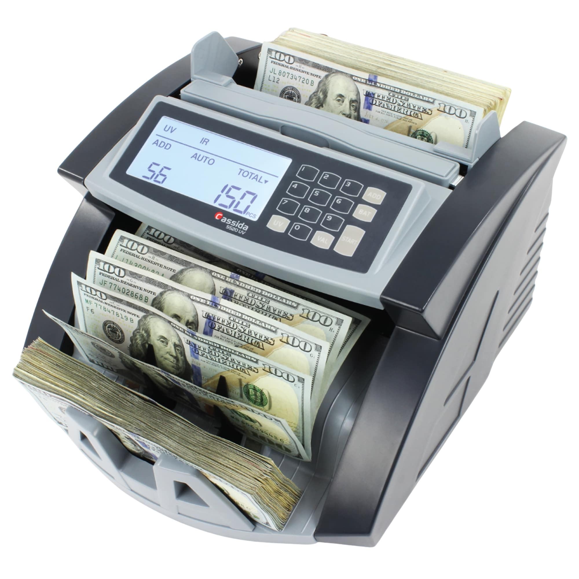 Cassida 9900R V2 2-Pocket Premium Bank Grade Money Counter Machine Mixed Denomination, Bill Sorter, Value Counting, Printer Enabled, 2 CIS, UV/MG, IR/IT Counterfeit Detection with Built-in Printer