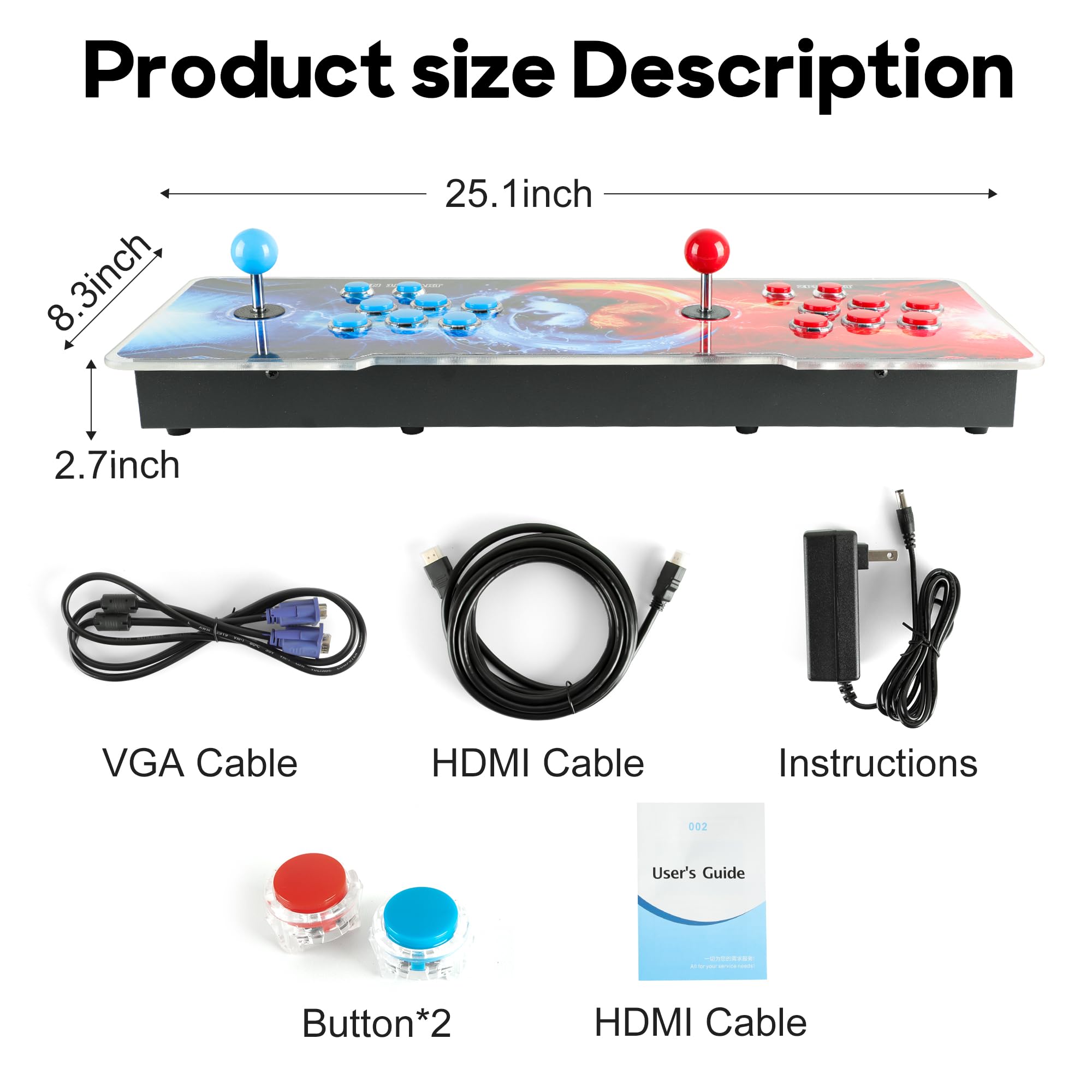 HHU Pandora Box Arcade Game Console 32000 Games Pre-Install，Two Separate Joysticks，Retro Game Machine for TV PC Projector, Supports Up to 4 Players, Full HD Output, Red & Blue