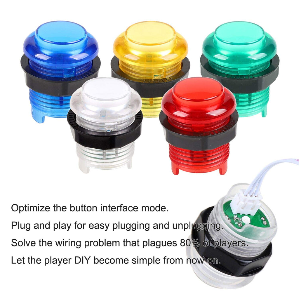 Fosiya LED Arcade Joystick Buttons Kit Ellipse Oval Style 8 Ways Joystick + 20 x LED Arcade Buttons for 2 Player Video Games Standard Controllers All Windows PC MAME Raspberry Pi (Mix Colors Kits)