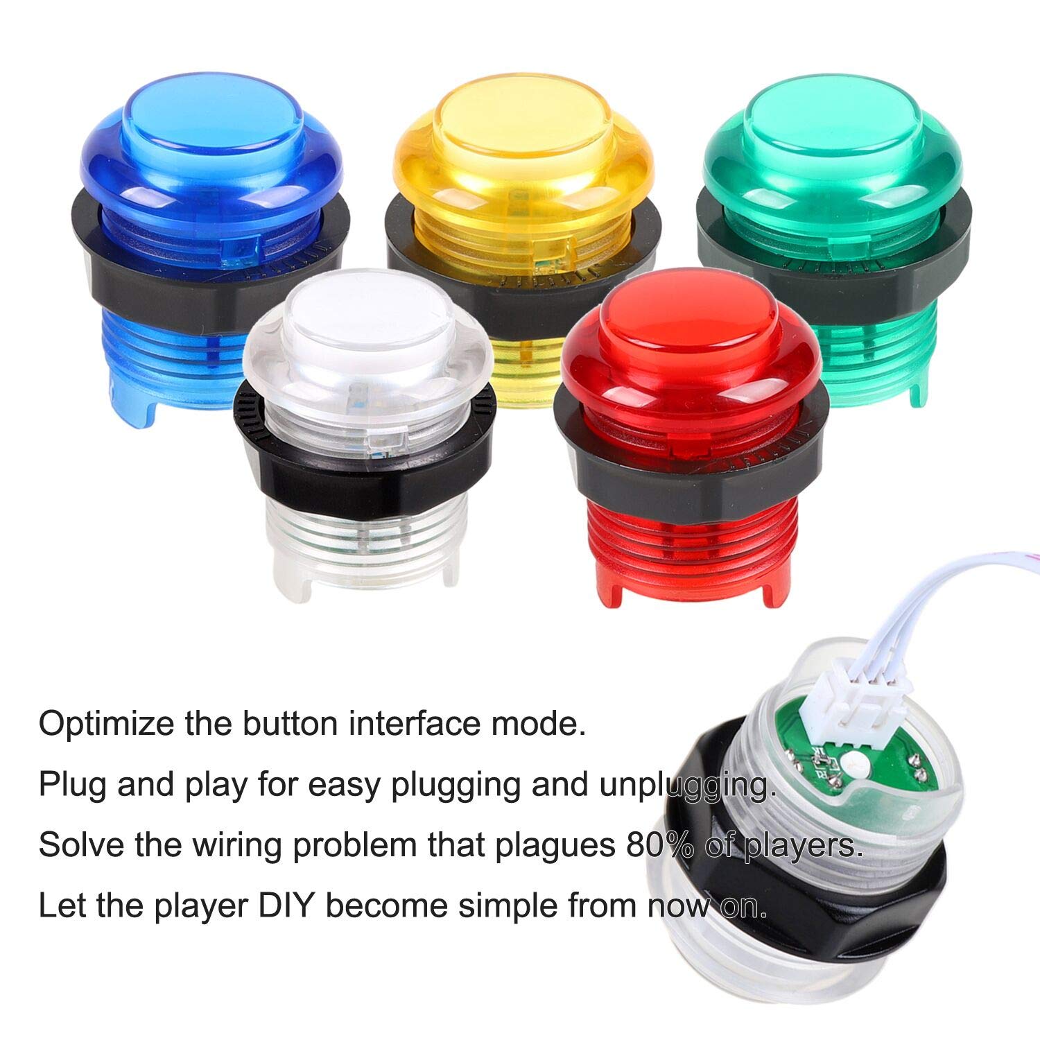 Fosiya LED Arcade Joystick Buttons Kit Ellipse Oval Style 8 Ways Joystick + 20 x LED Arcade Buttons for 2 Player Video Games Standard Controllers All Windows PC MAME Raspberry Pi (Mix Colors Kits)
