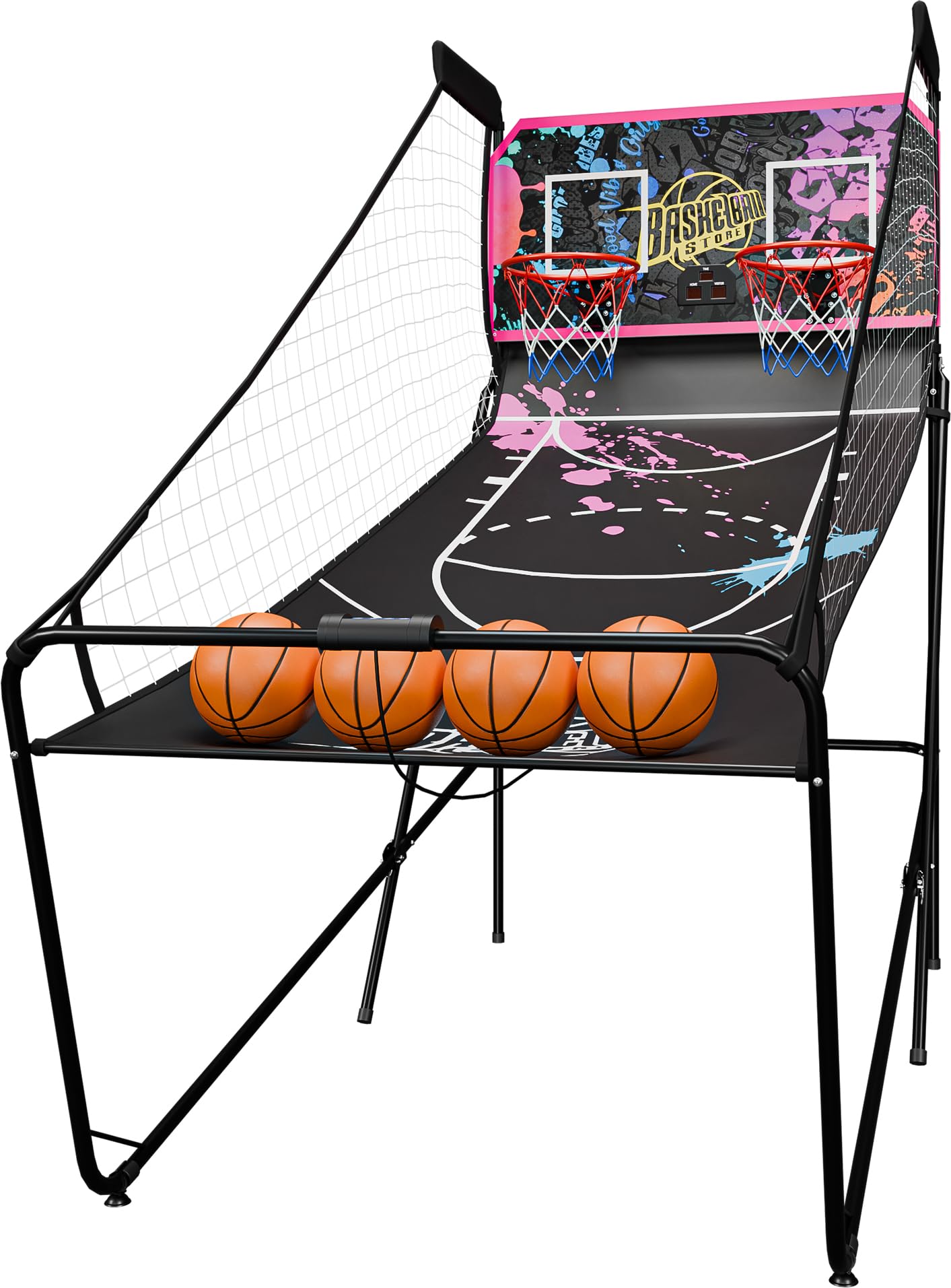JupiterForce Foldable Indoor Basketball Arcade Game, Electronic Dual Shot Basketball Hoop Arcade Game Machine with 4 Balls and LED Scoring for 2 Players Home Play, Adults