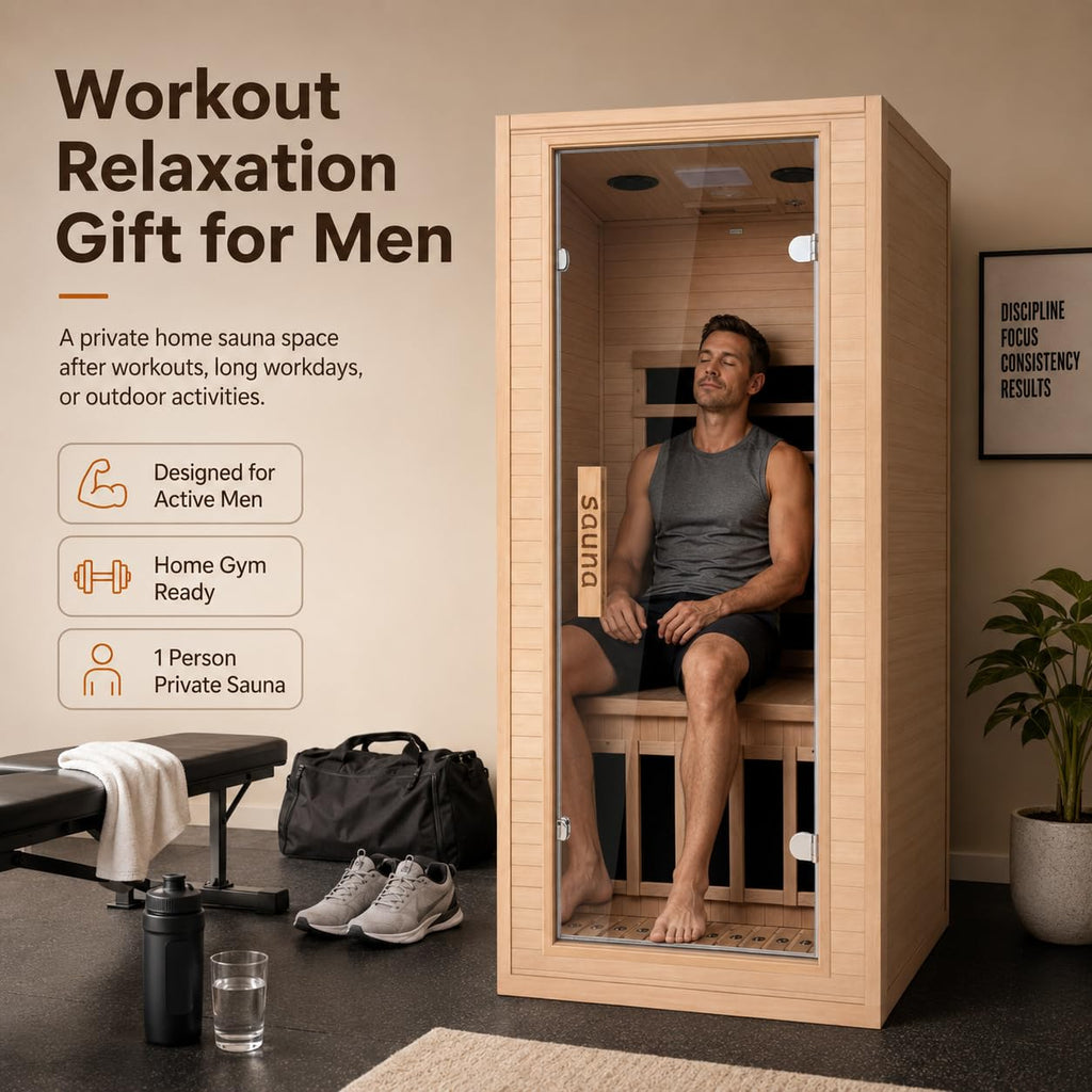1350W Far Infrared Home Sauna, Energy-Efficient Fast-Heating Indoor Sauna Room with Bluetooth & 7-Color Therapy, Canadian Hemlock Wood, Modular Design - Ideal for Home Gym, Family Relaxation
