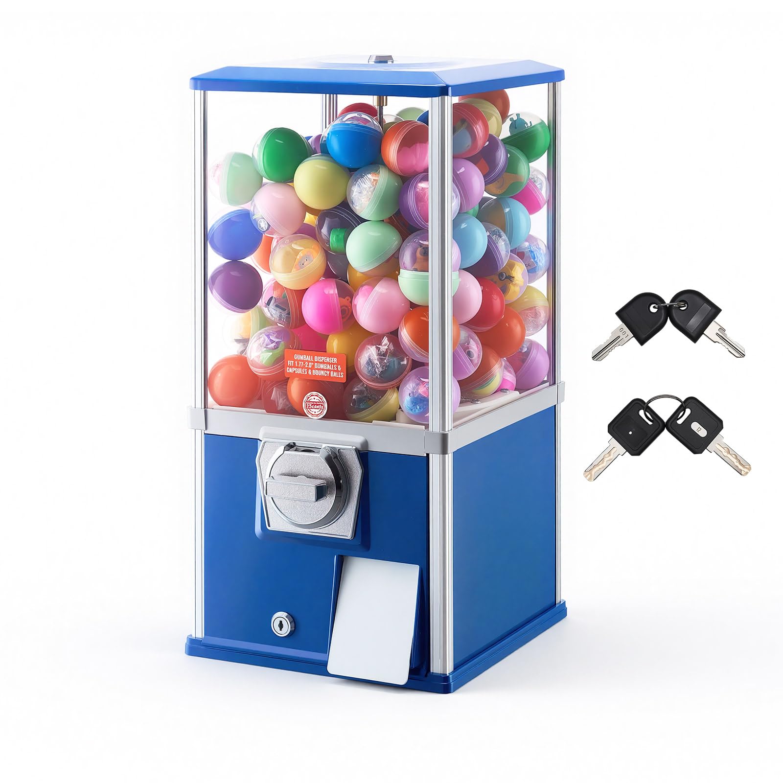 VEVOR Gumball Machine for Kids, 25" Height Home Vending Machine, PS Bouncy Balls Dispenser, Hold 230 Capsule Toys, Rectangle Bubble Gum Machine for Game Stores, Coin Operated Gumball Bank, Red
