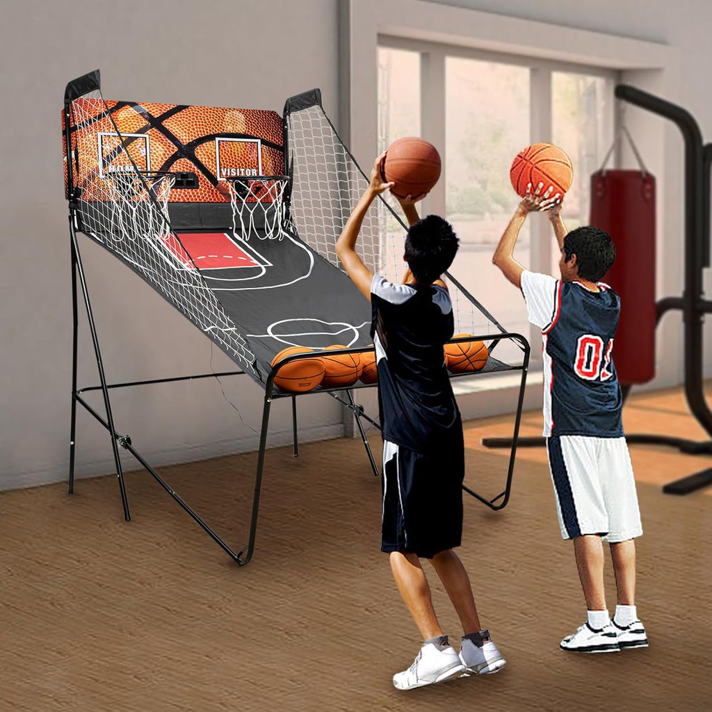 Dual Shot Basketball Arcade Game, Foldable Electronic Basketball Machine with LED Scorer and Timer, 8 Modes 2-Player Includes 5 Balls for Family Game Room Basement