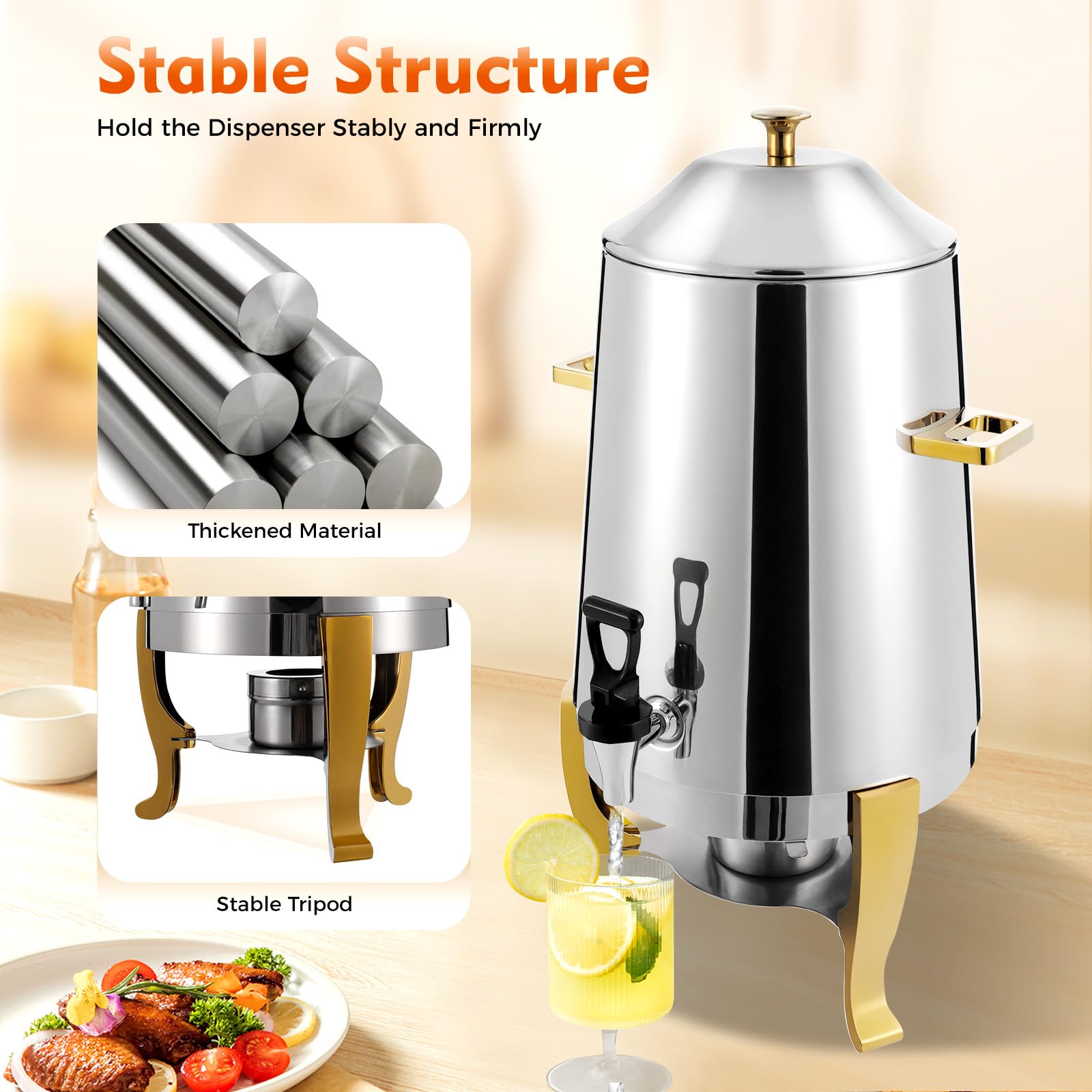 3.4 Gallon Stainless Steel Hot Beverage Drink Dispenser Can, Electric Coffee Urn with Fuel Holder 2-Way Continuous Heating, Tea Water Coffee Chafer Urn with Spigot for Parties Buffet Catering