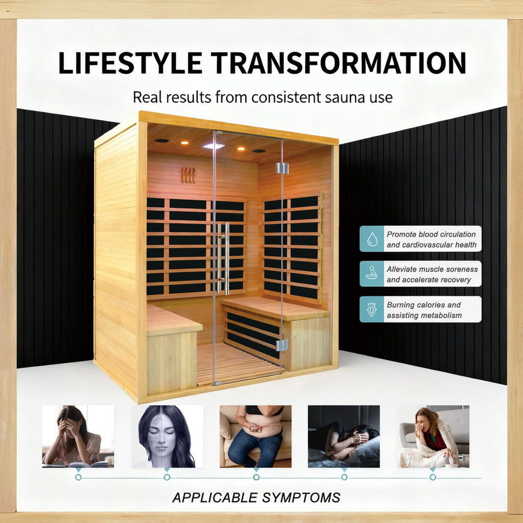 1350W Far Infrared Home Sauna, Energy-Efficient Fast-Heating Indoor Sauna Room with Bluetooth & 7-Color Therapy, Canadian Hemlock Wood, Modular Design - Ideal for Home Gym, Family Relaxation