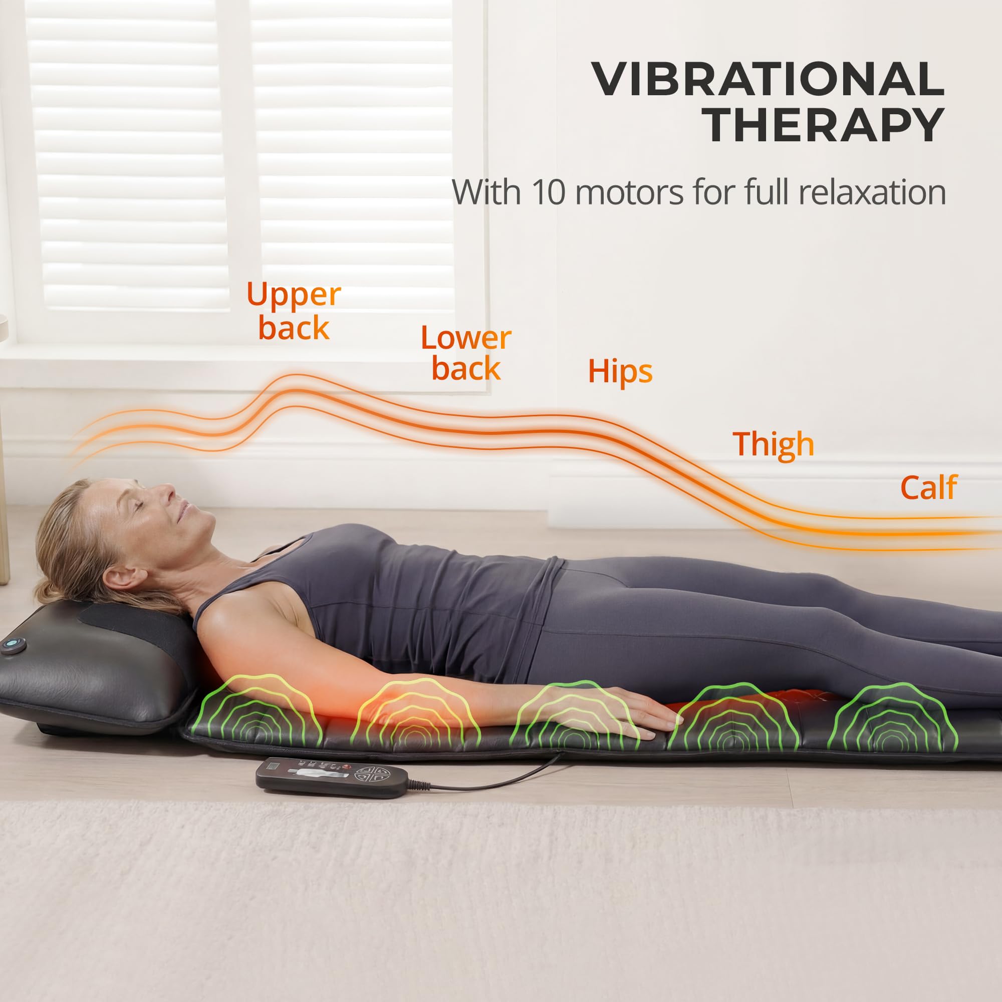 Shiatsu Full Body Massage Mat with Heat, Detachable Massager Pad, 10 Vibrating Motors, Deep Tissue Pain Relief for Back, Neck & Legs - Relaxation at Home or Office, Fathers Day Dad Gifts