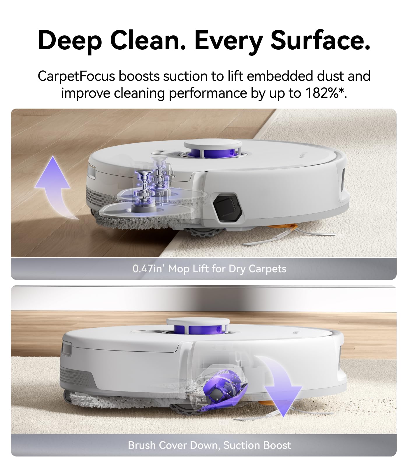 NARWAL Freo Z10 Turbo Robot Vacuum and Mop Combo, 25000Pa Suction, Edge-to-Edge Cleaning, Tangle-Free for Pet Hair, Auto Mop Wash, Smart Avoidance, Self-Emptying, for Carpet & Hard Floors, White