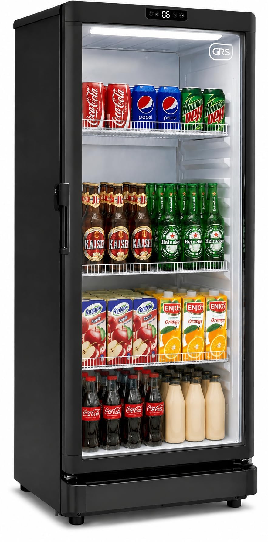 GRS Commercial Display Refrigerator with Glass Door Lock | Cool Air Flow & Temperature | Beverage fridge, Drink and Wine Cooler with Adjustable Display Shelf for Stores and Bars | Black, 7.1 Cu. Ft