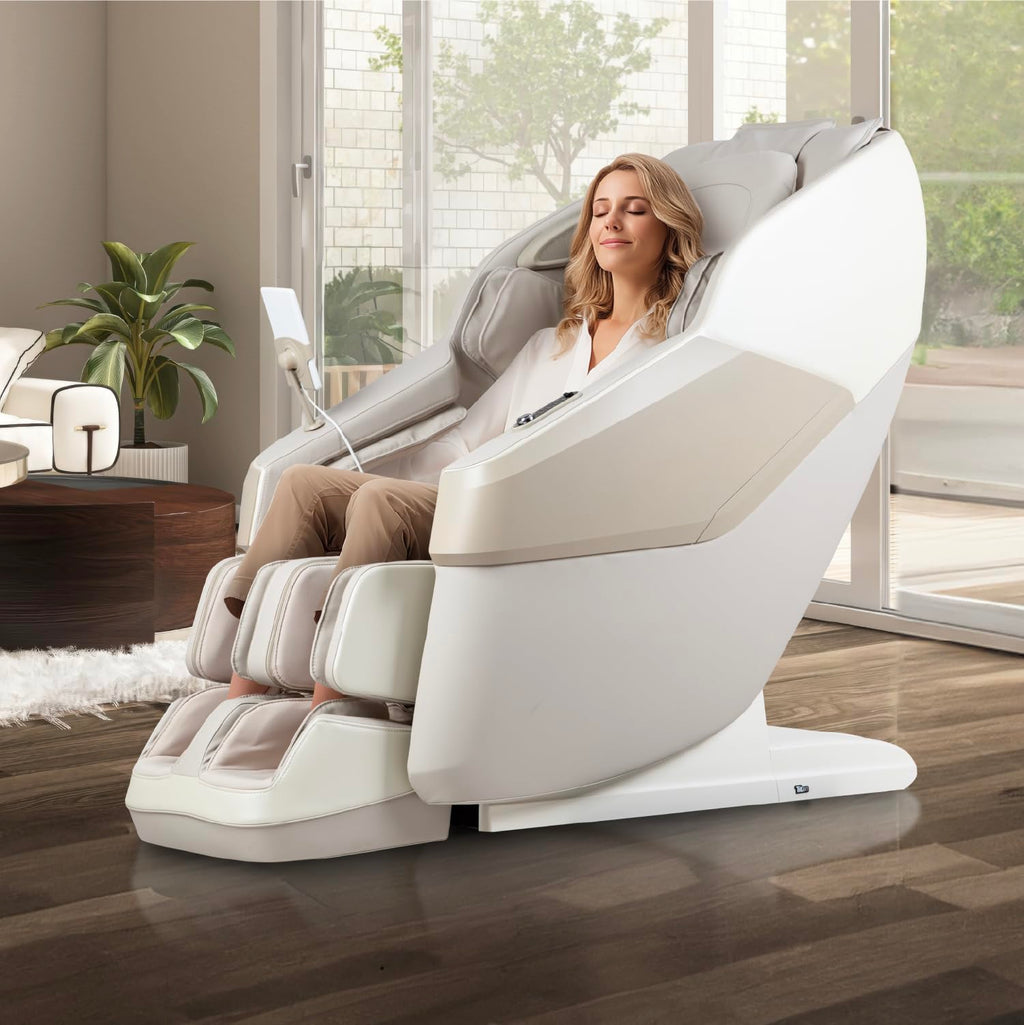 Titan Nido 3D l Full Body Massage Chair l AIR 3D Massage Mechanism l Rocking Motion Position l Voice Control l 2 Stage Zero Gravity Reclining l 7.5" Touchscreen Controller (Taupe) (RT5920)