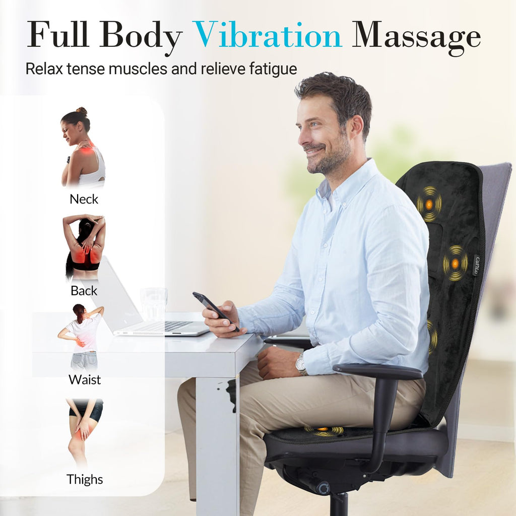 Back Massager with Heat, 5 Vibrating Modes & 2 Heat Levels, Back Massager Chair Pad, Electric Massage Seat Cushion, Massage Pad for Back Pain Relief, Fathers Day Dad Gifts for Men Him Mom Her