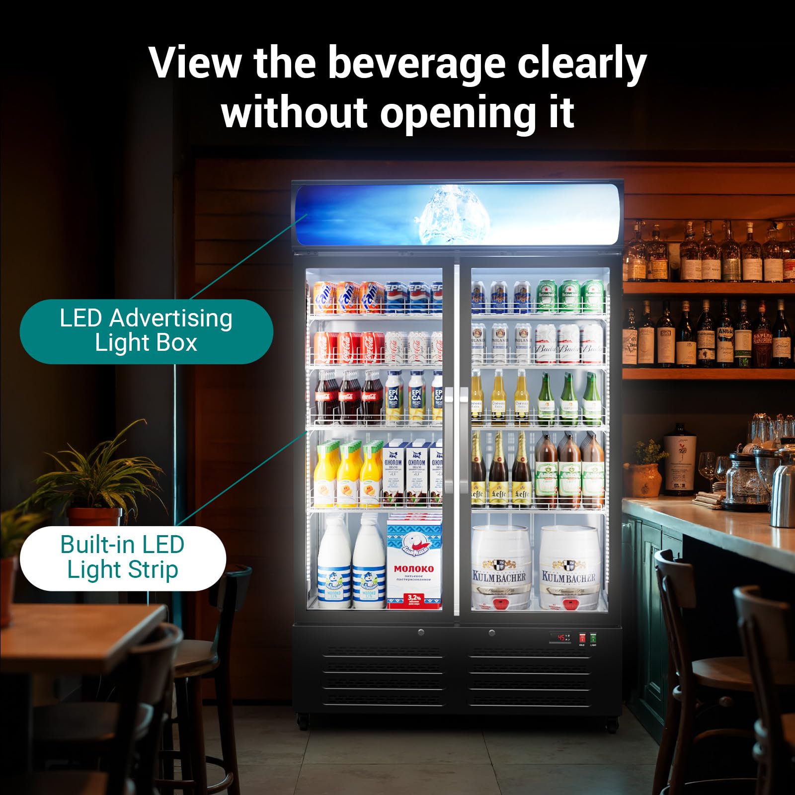 ETL & DOE Certified Commercial Beverage Refrigerator 14.8 Cu Ft, Commercial Display Fridge with Glass Door, Upright Merchandiser Refrigerator Cooler with Front LED Light for Stores, Restaurant, Office