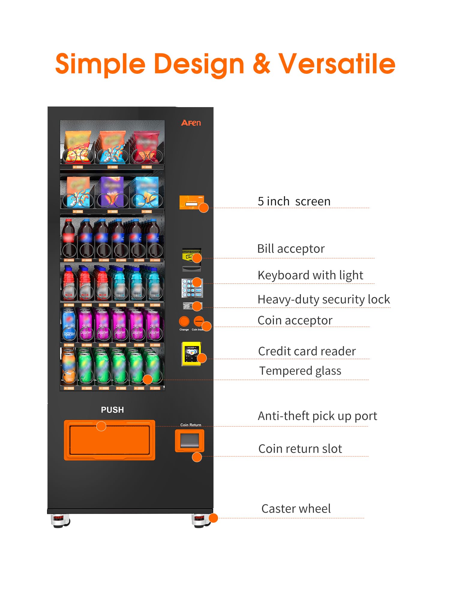 AFEN Commercial Vending Machine, 36 Slot Snack and Drink Combo Vending Machine Refrigerated Smart Mini Vending Machine for Business, Mobile Management, with Card Reader Only