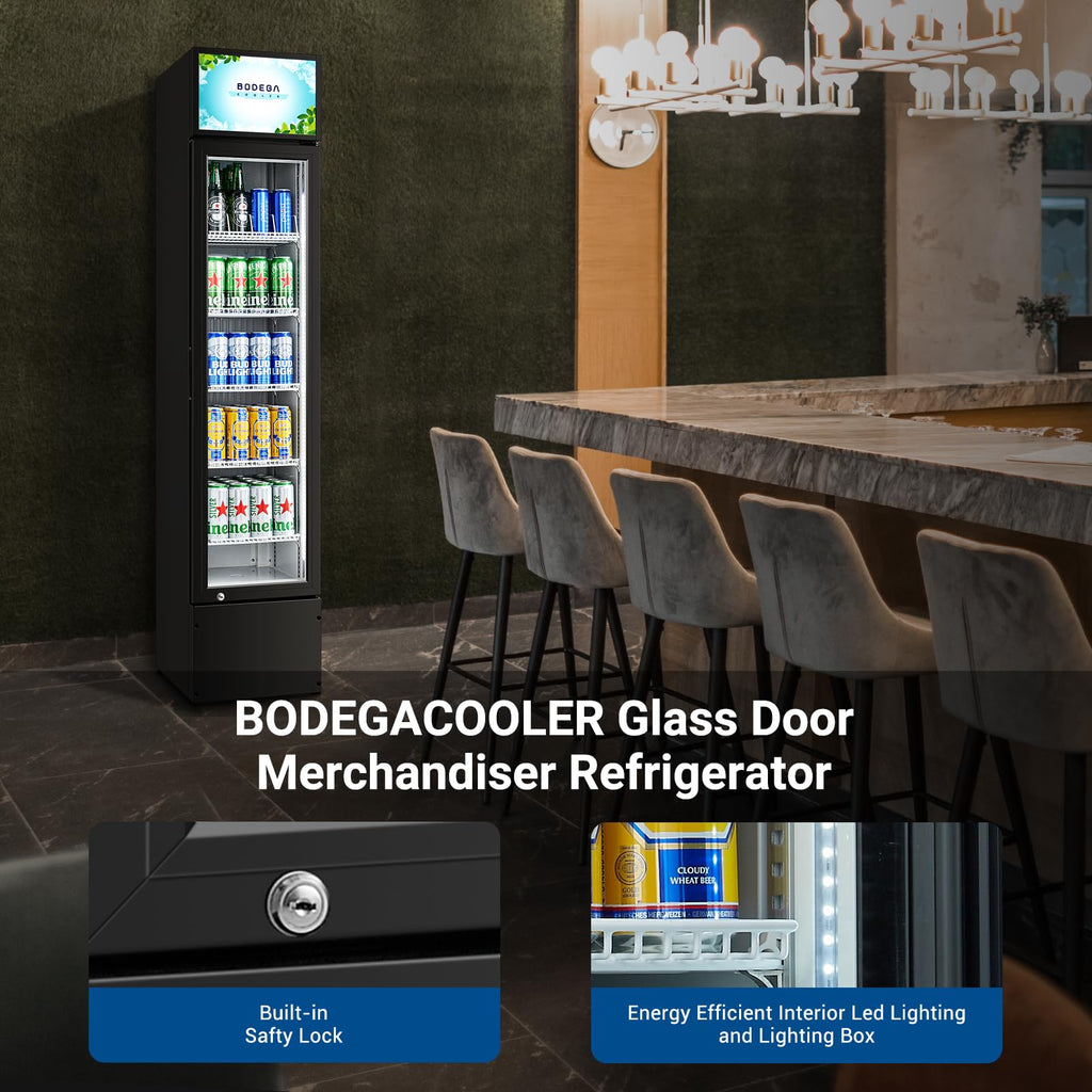 BODEGACOOLER Commercial Merchandiser Refrigerator, 27.02 Cu.Ft Double Glass Door Beverage Cooler, Upright Display Refrigerator with Soft LED Light, Adjustable Shelves, 4 Heavy-Duty Casters, Black