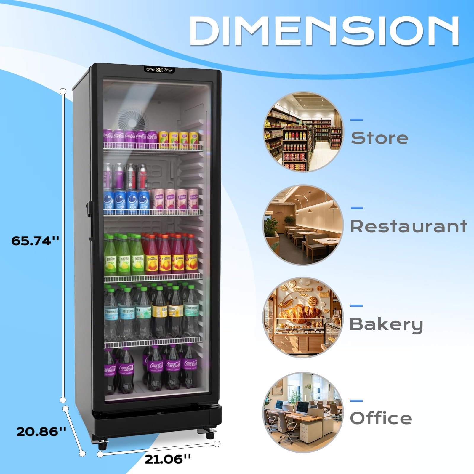 ROVSUN 8 Cu.Ft Commercial Refrigerator Display Refrigerator ETL NSF Certified, Slim Commercial Beverage Cooler Glass Door Merchandiser Drink Fridge w/Adjustable Shelves LED Light for Bar Restaurant