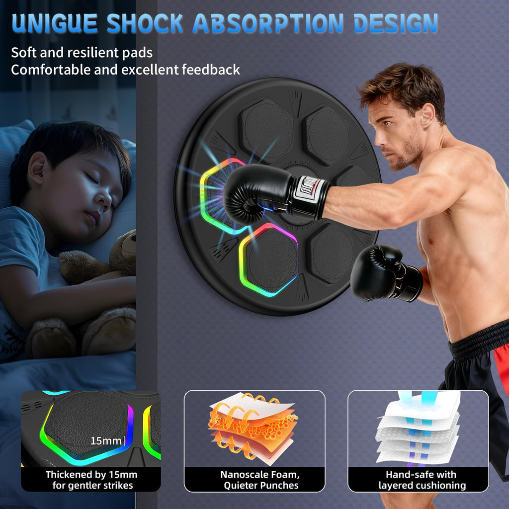 GAINO Music Boxing Machine, Smart Bluetooth Boxing Machine for Adults & Kids with 2 Boxing Gloves, 12 Modes/Speeds, Wall Mounted Music Boxing Workout Equipment for Home Office Gym(Black)