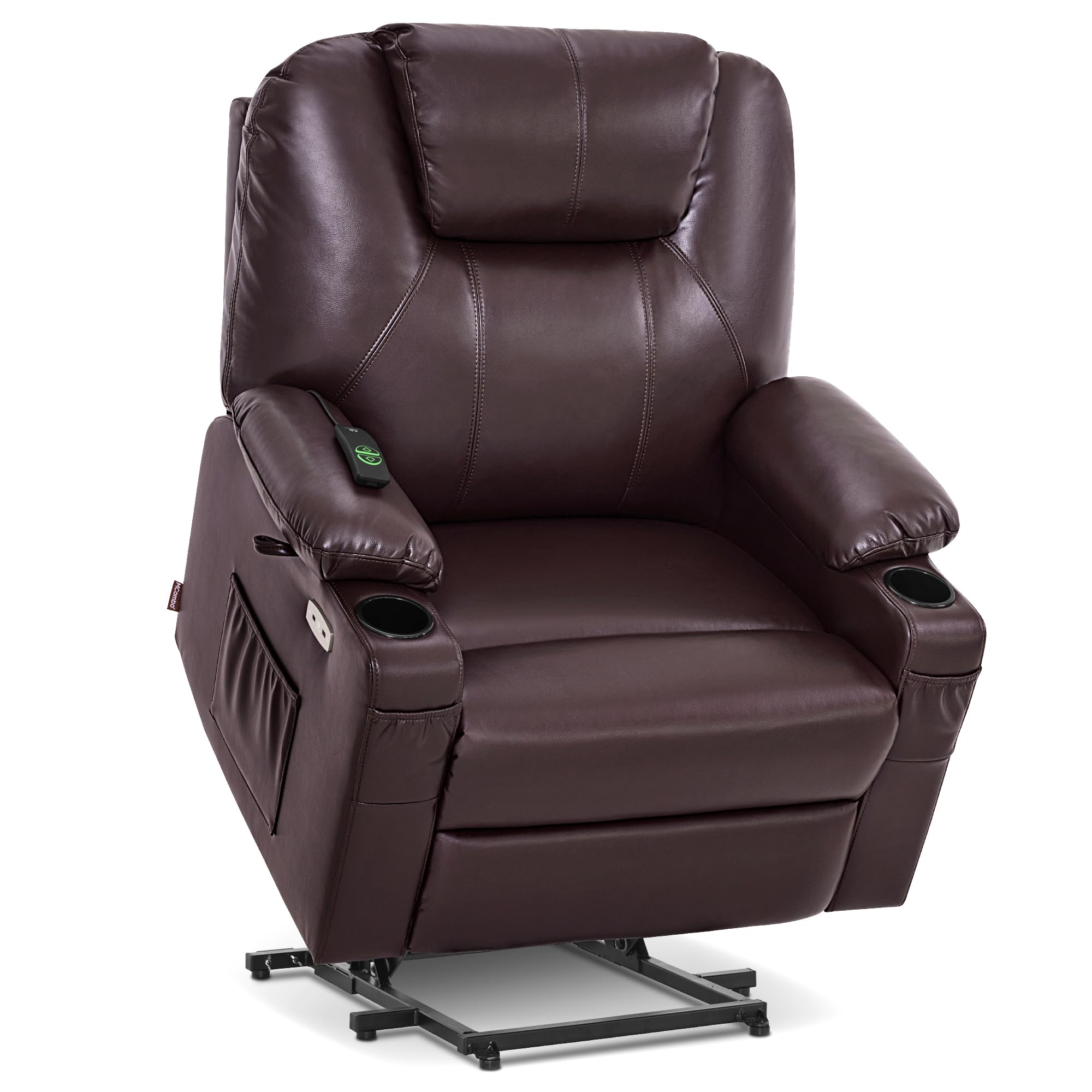 MCombo Electric Power Lift Recliner Chair Sofa with Massage and Heat for Elderly, 3 Positions, 2 Side Pockets, and Cup Holders, USB Ports, Faux Leather 7040 (Grey, Medium)