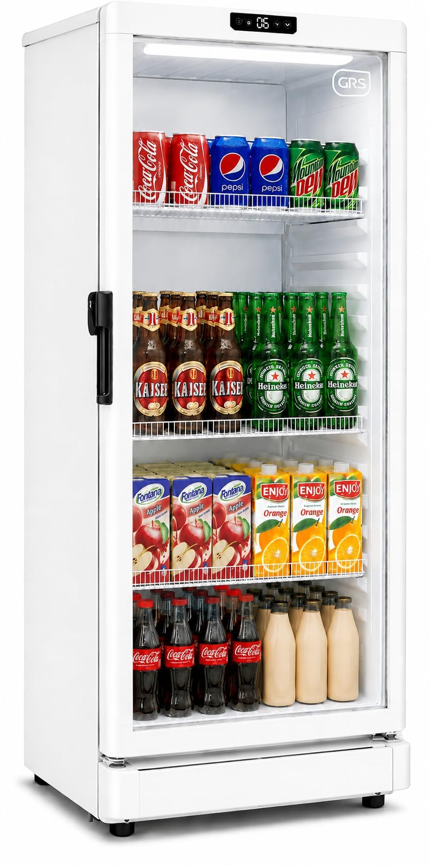 GRS Commercial Display Refrigerator with Glass Door Lock | Cool Air Flow & Temperature | Beverage fridge, Drink and Wine Cooler with Adjustable Display Shelf for Stores and Bars | Black, 7.1 Cu. Ft