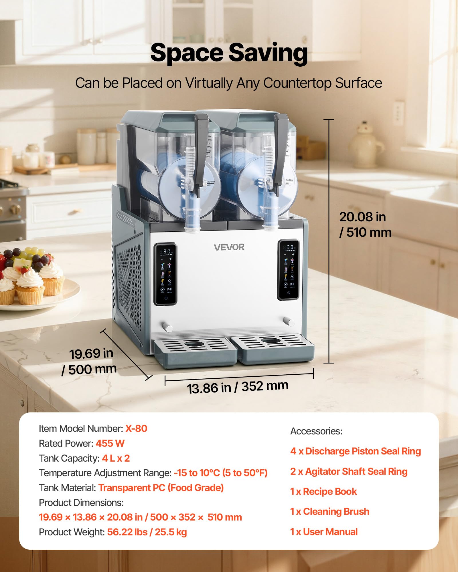 VEVOR Slushie Machine, 4L/135oz No Ice Needed Slushy Machine for Home, Frozen Drink Maker with Single Tank, Margarita Machine with Self-Cleaning, for Frozen Margaritas, Frappés, Milkshake & More