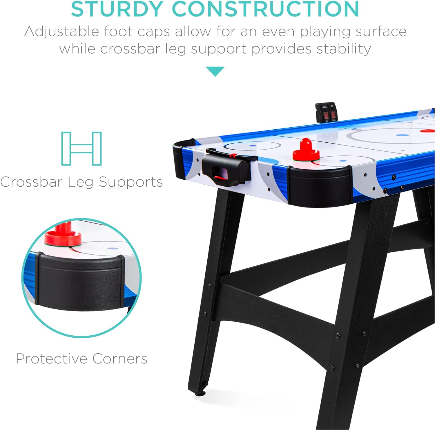 Best Choice Products 58in Mid-Size Arcade Style Air Hockey Table for Game Room, Home, Office w/ 2 Pucks, 2 Pushers, Digital LED Score Board, Powerful 12V Motor, Carrying Bag
