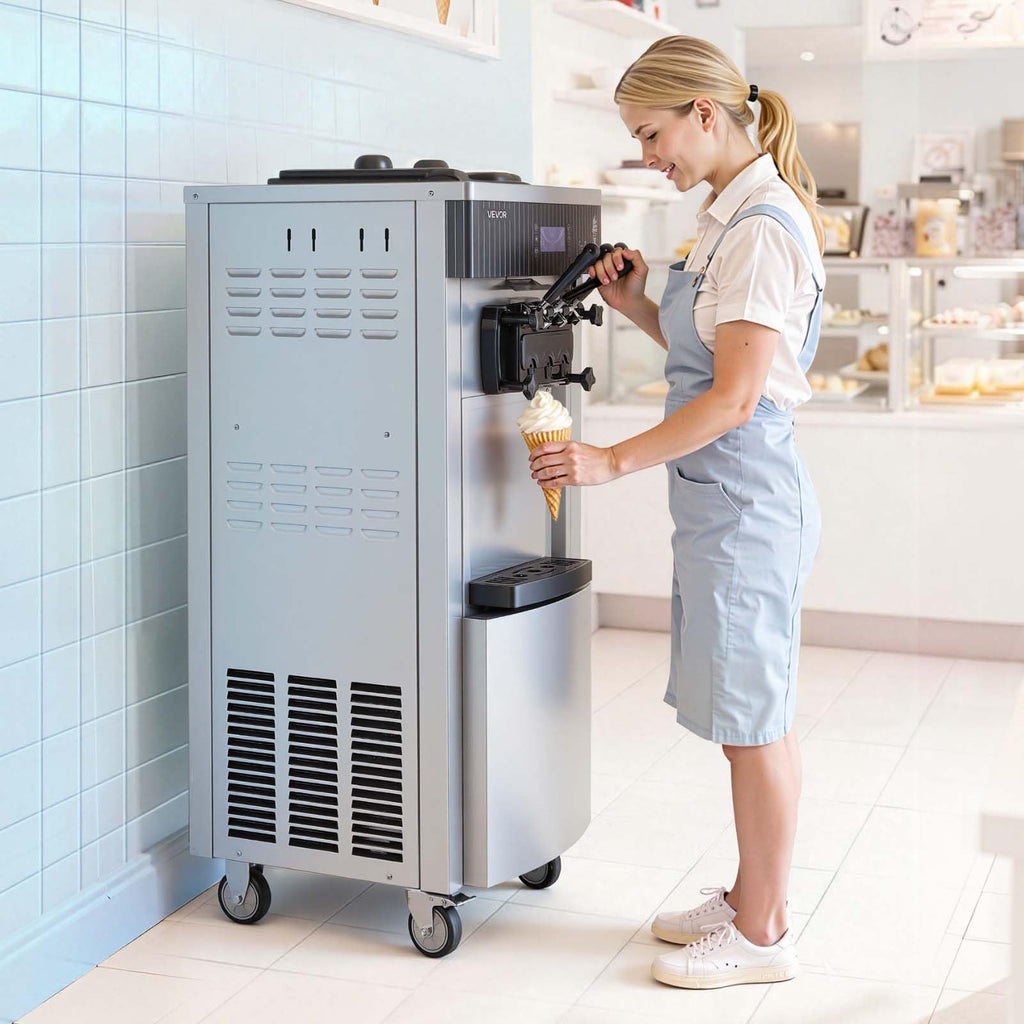 VEVOR Commercial Ice Cream Machine, 21 QT/H Soft Serve Ice Cream Maker with LCD Panel Auto Clean 3-Flavor Pre-cooling for Restaurant Snack Bar