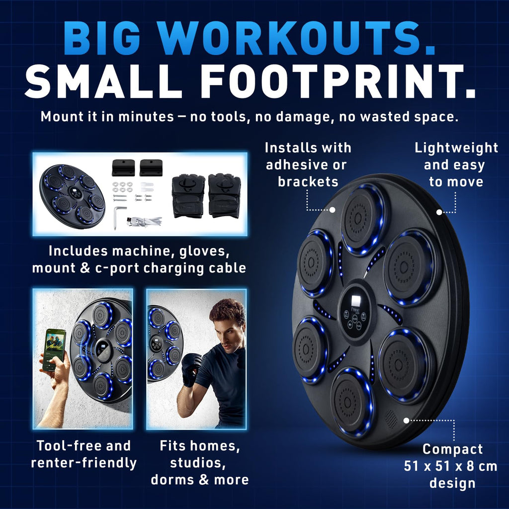 Music Boxing Machine for Adults and Kids, Interactive Punching Trainer with Boxing Gloves | Bluetooth Smart Boxing Training Machine with 9 Modes & 9 Speeds | Large Size Wall for Home, Office, and Gym
