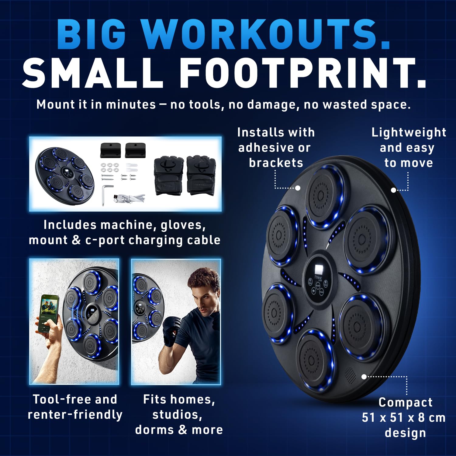 Music Boxing Machine for Adults and Kids, Interactive Punching Trainer with Boxing Gloves | Bluetooth Smart Boxing Training Machine with 9 Modes & 9 Speeds | Large Size Wall for Home, Office, and Gym