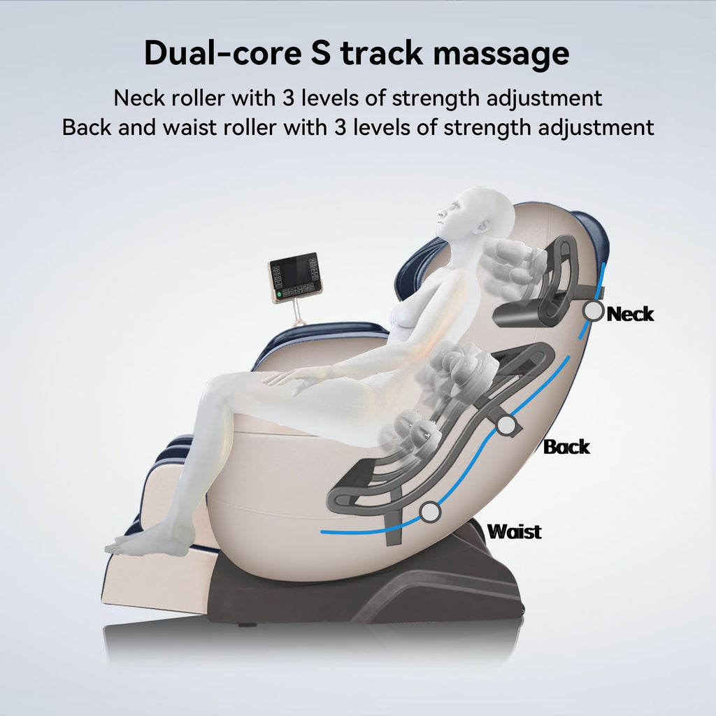 Real Relax Massage Chair Full Body of Dual Core S Track,Zero Gravity Realiner with App Control,Bluetooth,Foot Roller,Home or Office Use,Black and Gold