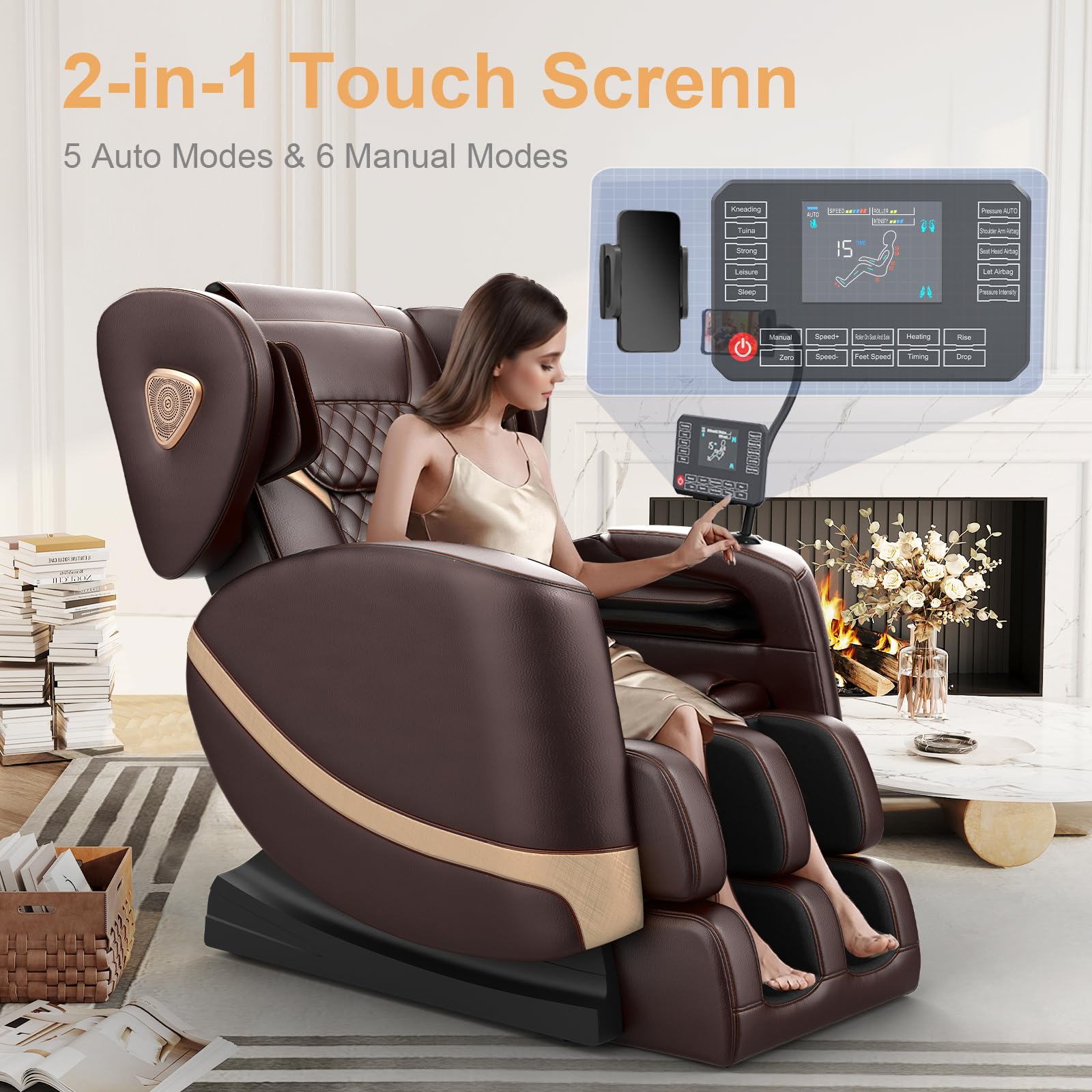 FURNIMAT 2026 Massage Chair Full Body, Zero Gravity Massage Chair with 10 Fix Rollers, Airbags, Heating, Foot Massage, Auto Modes, Bluetooth Speaker, Smart Screen Controller (Advanced Version)