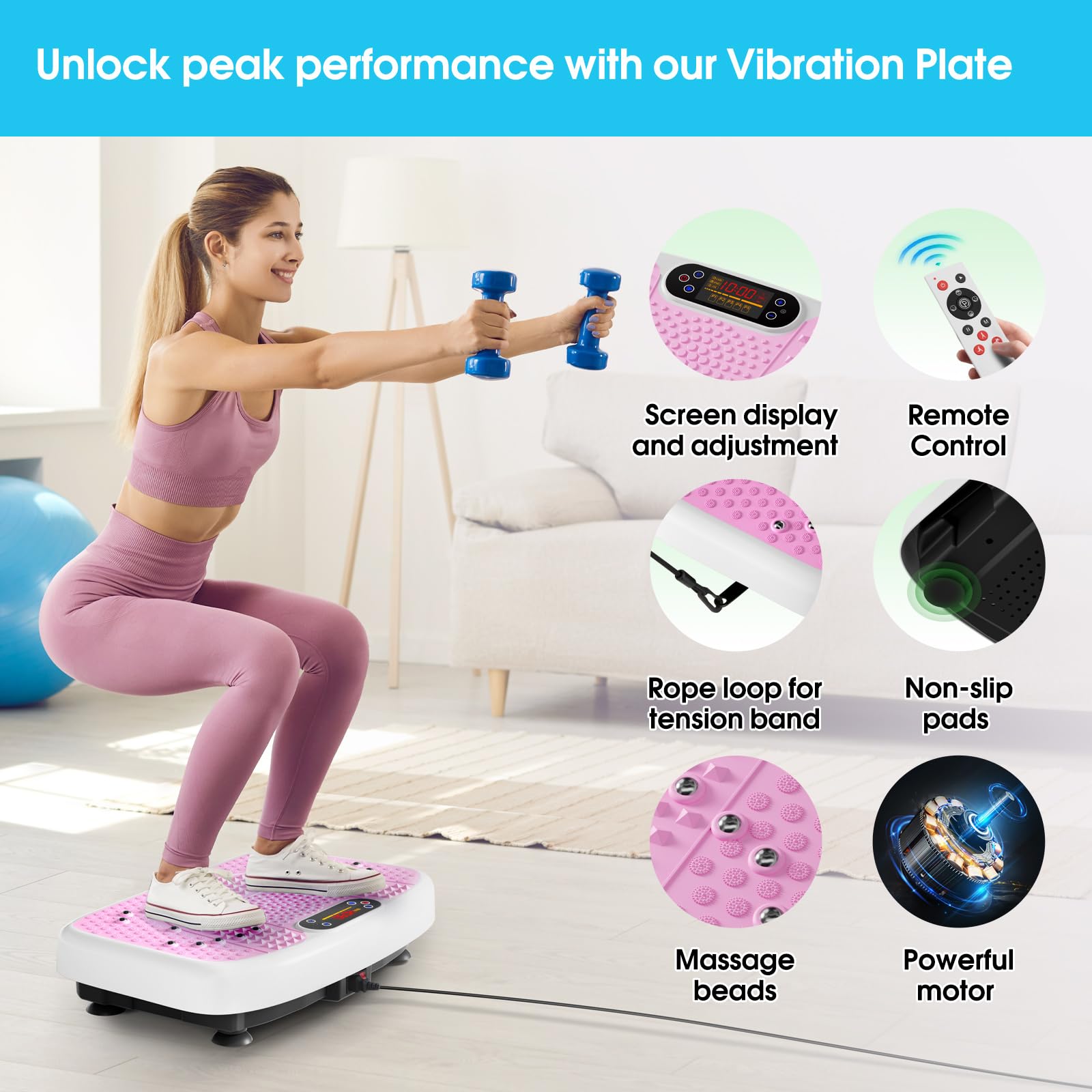 SoftGym Waver Vibration Plate Exercise Machine for Lymphatic Drainage Weight Loss,120 Speed Levels Vibrating Platform with Resistance Bands,Full-Body Workout Equipment for Muscle Toning