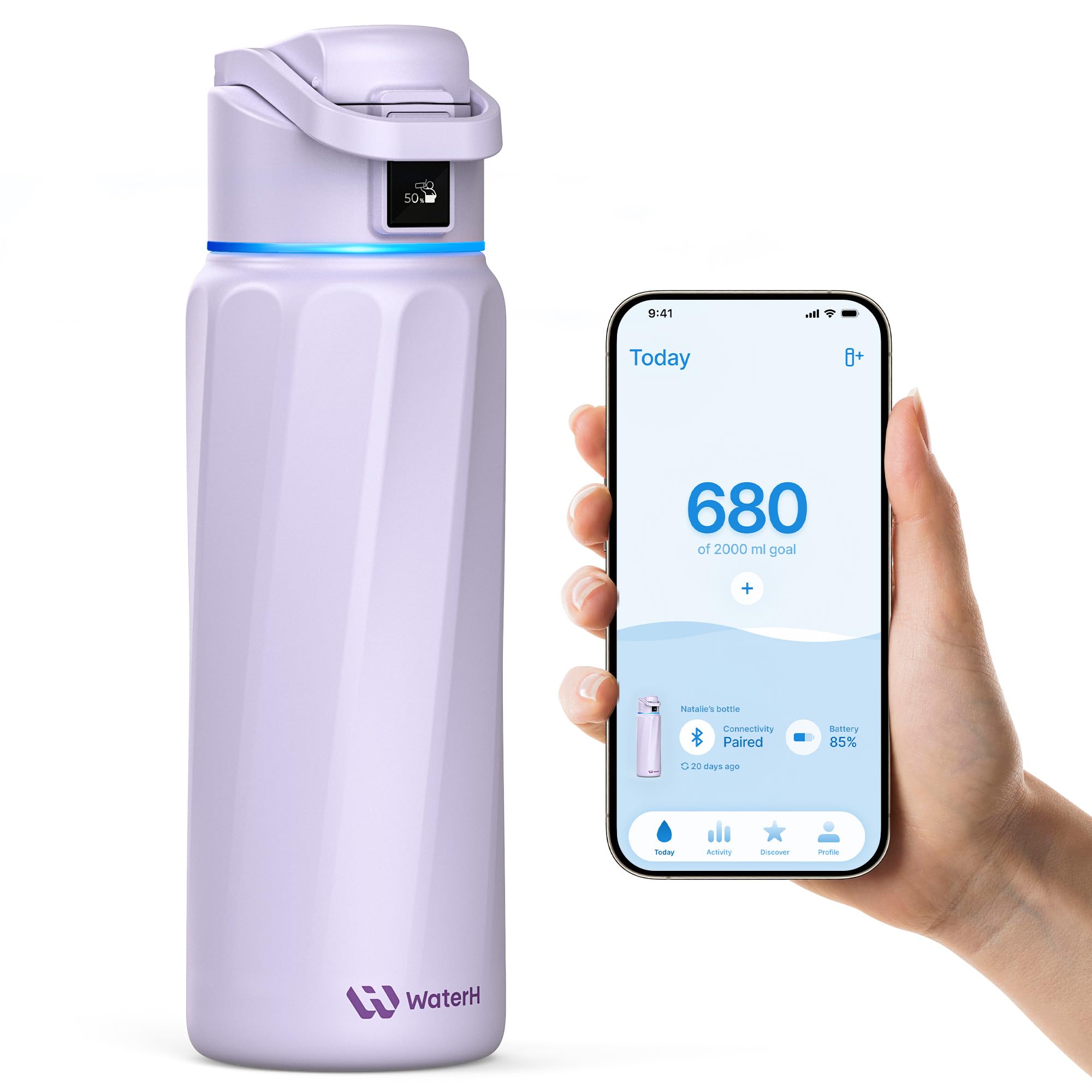 BOOST Smart Water Bottle that Reminds You to Drink, 24oz BPA-Free Stainless Steel Vacuum Insulated, Wide Mouth Water Tracker Bottle with APP for School, Gym, Office, Ideal for Father's Day
